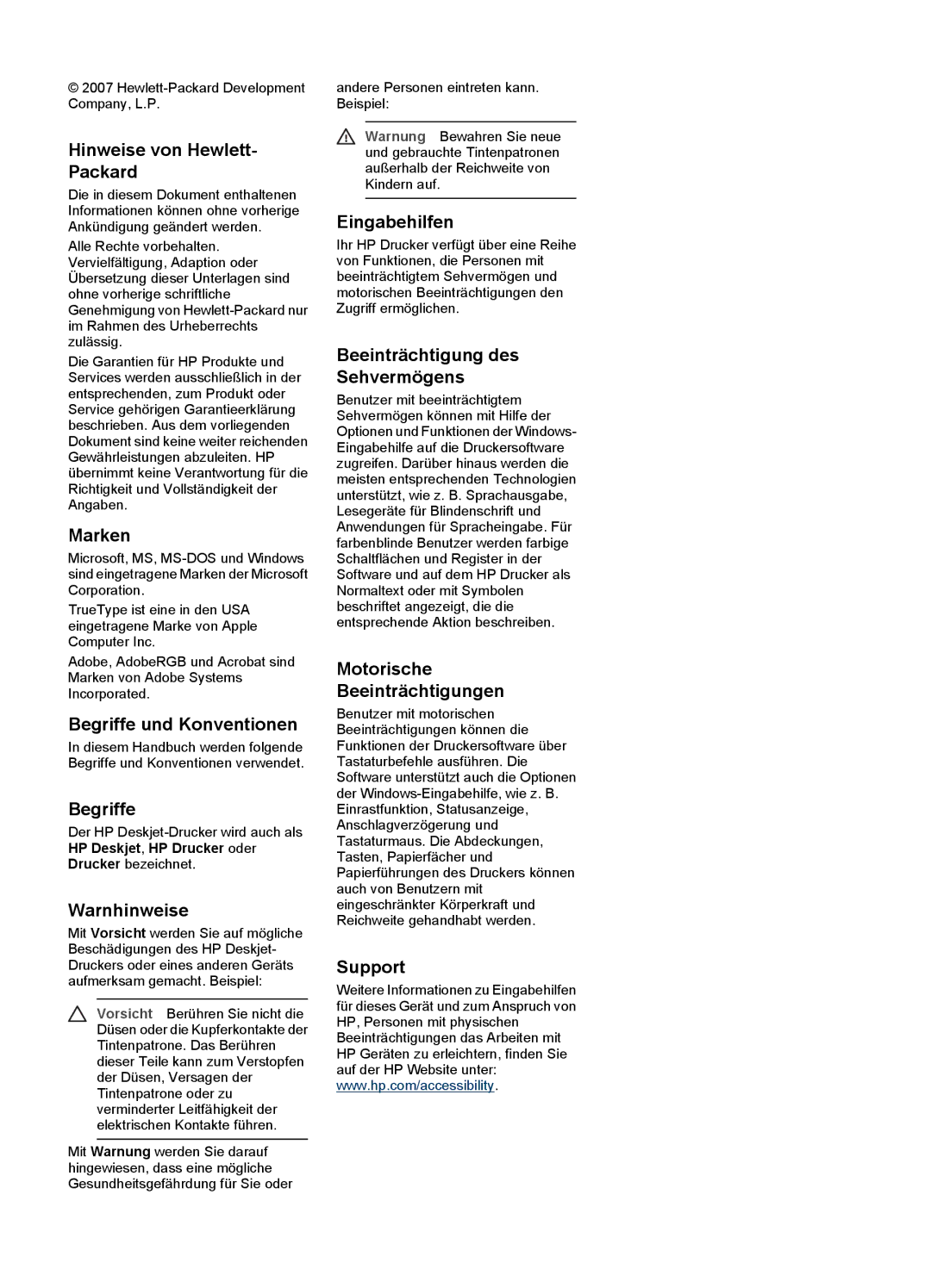 HP D2400 manual Hinweise von Hewlett- Packard, Marken, Begriffe und Konventionen, Warnhinweise, Eingabehilfen, Support 