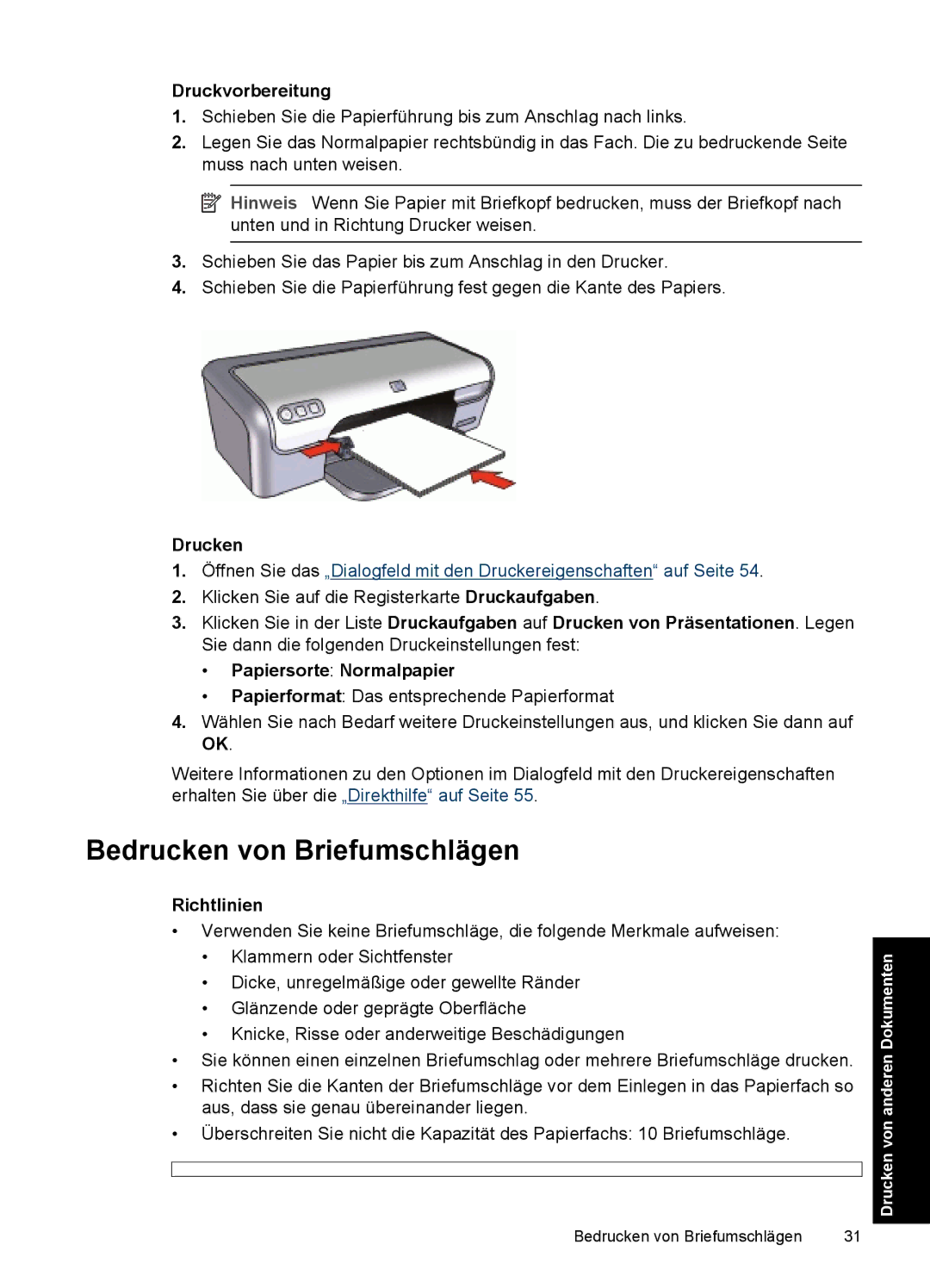 HP D2400 manual Bedrucken von Briefumschlägen 