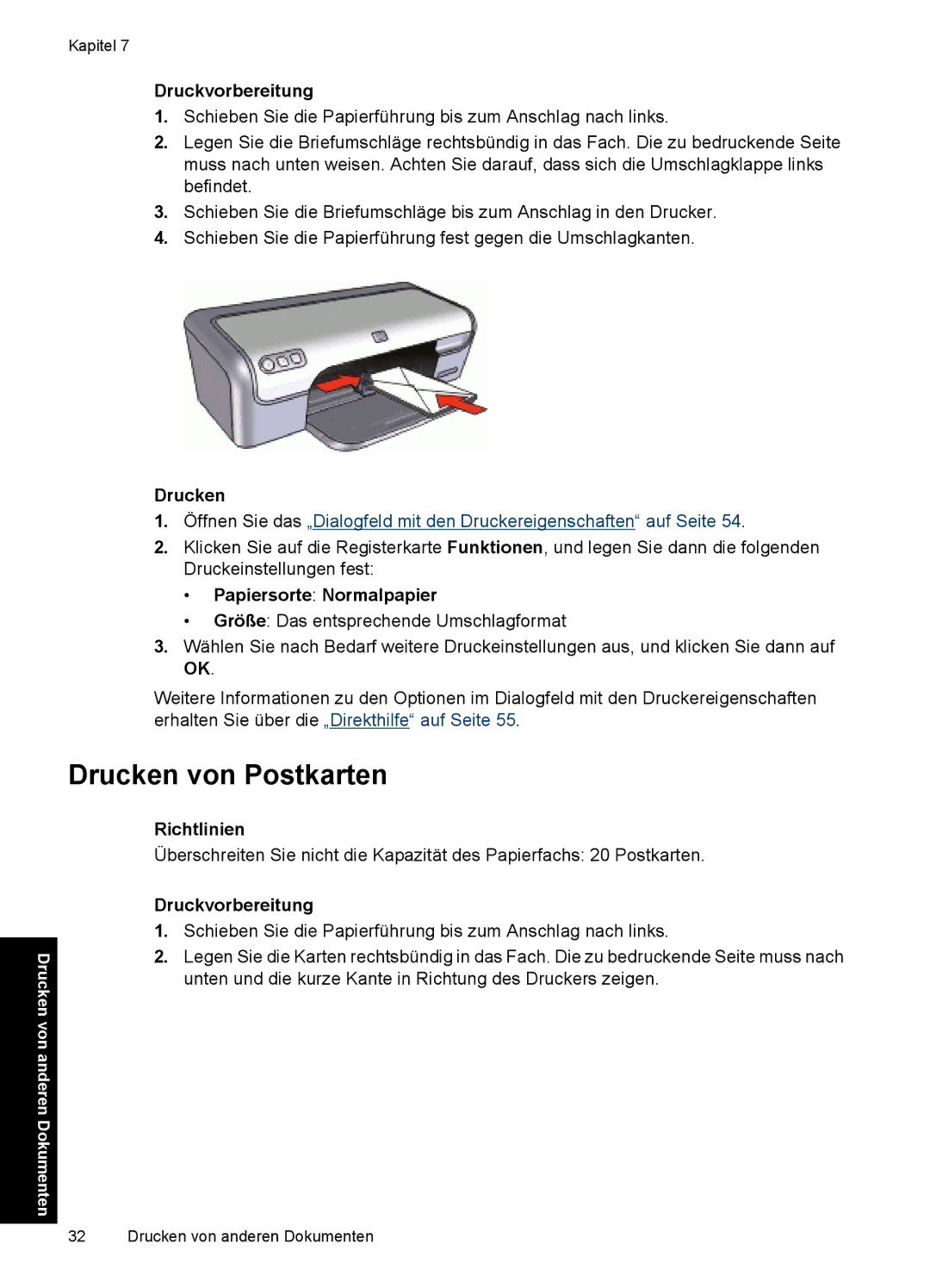 HP D2400 manual Drucken von Postkarten 