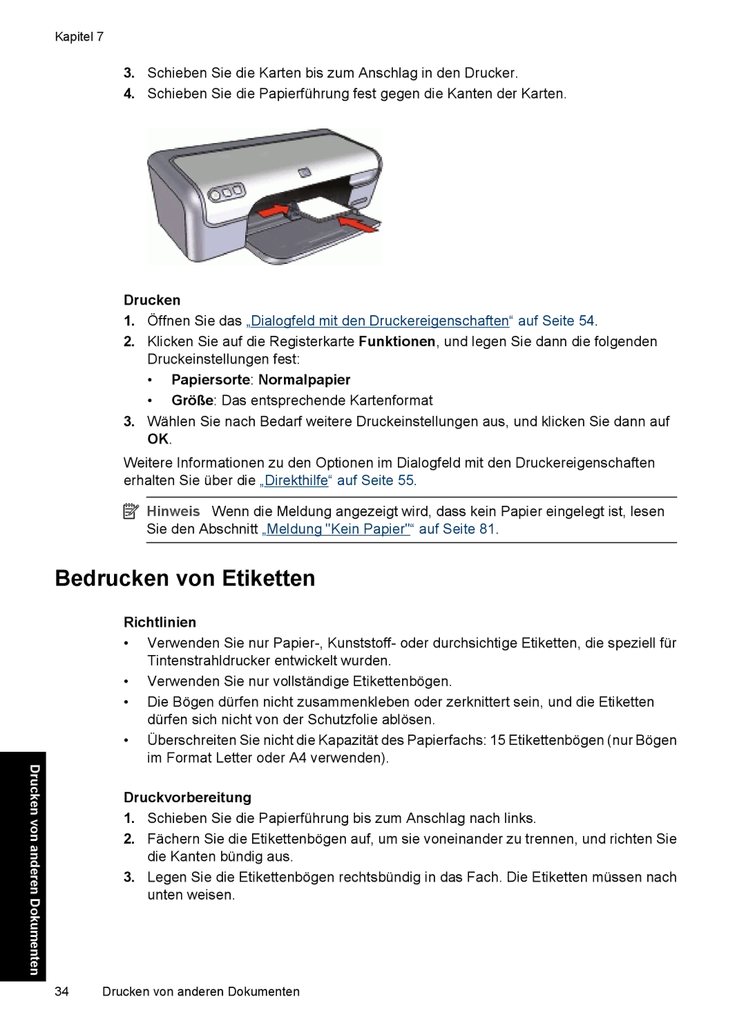 HP D2400 manual Bedrucken von Etiketten 