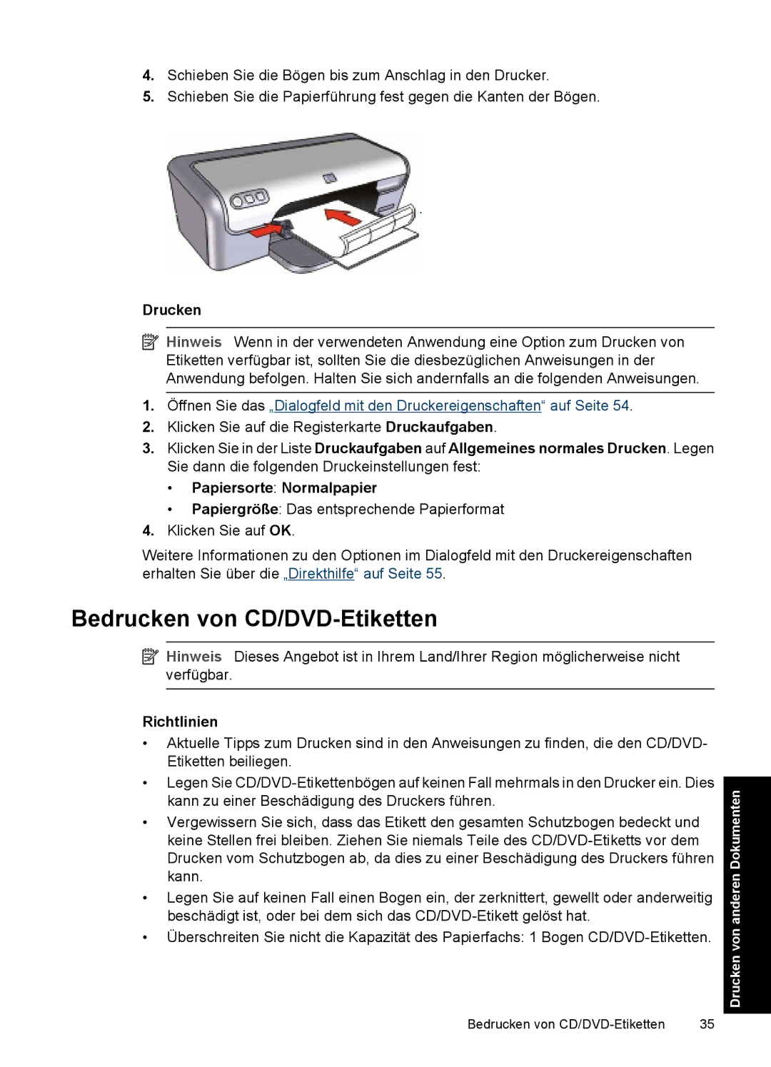 HP D2400 manual Bedrucken von CD/DVD-Etiketten 