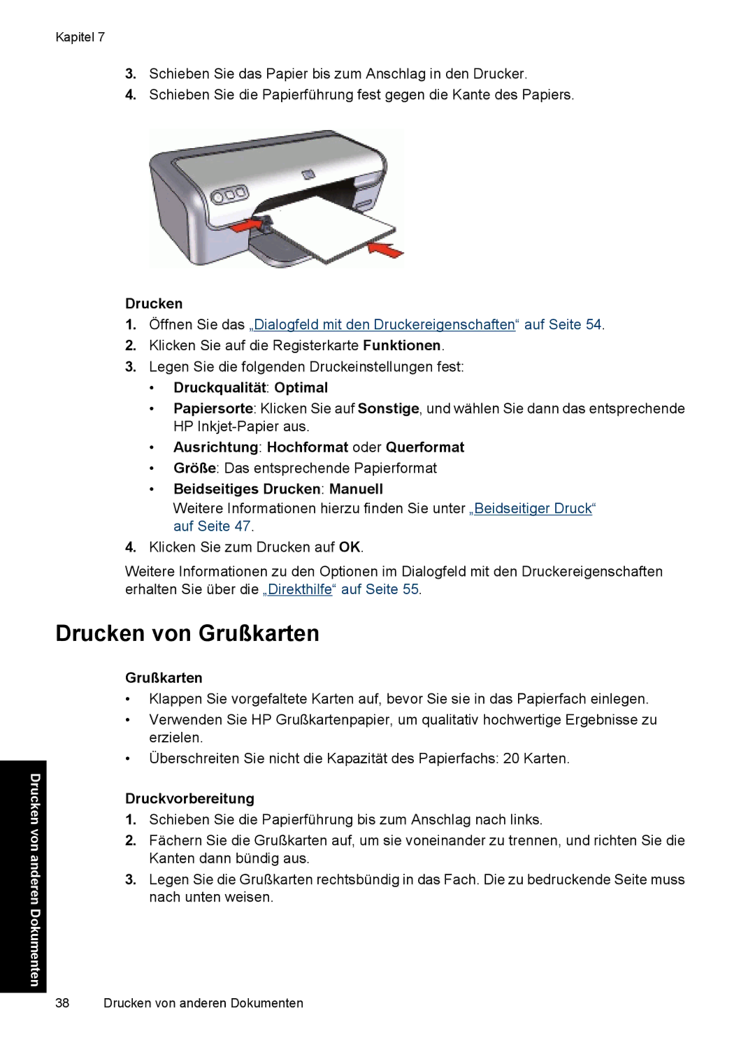 HP D2400 manual Drucken von Grußkarten, Beidseitiges Drucken Manuell 