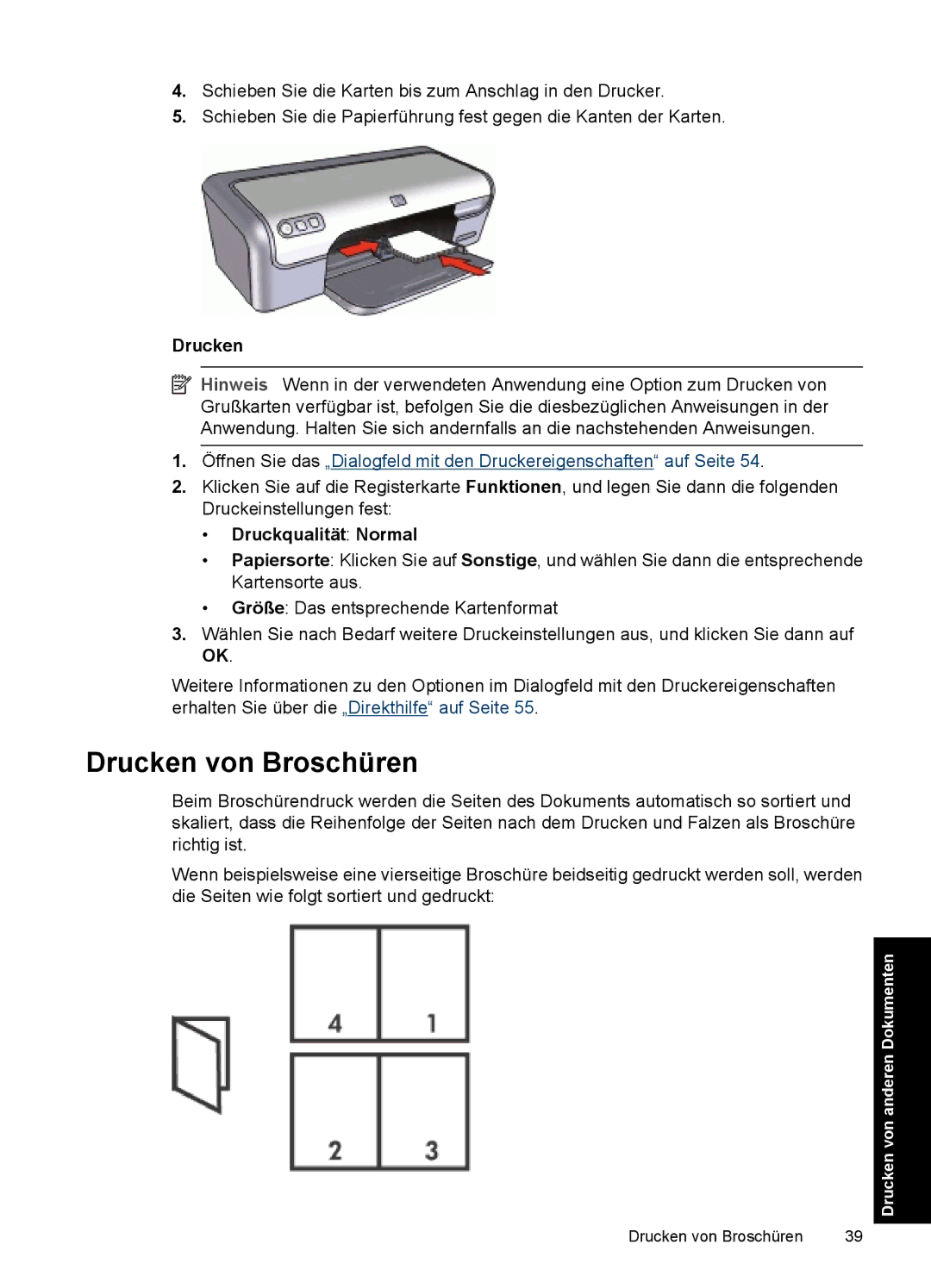 HP D2400 manual Drucken von Broschüren, Druckqualität Normal 