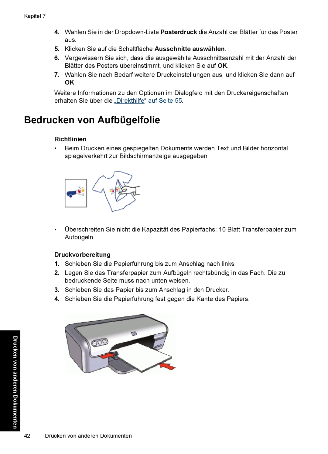 HP D2400 manual Bedrucken von Aufbügelfolie 