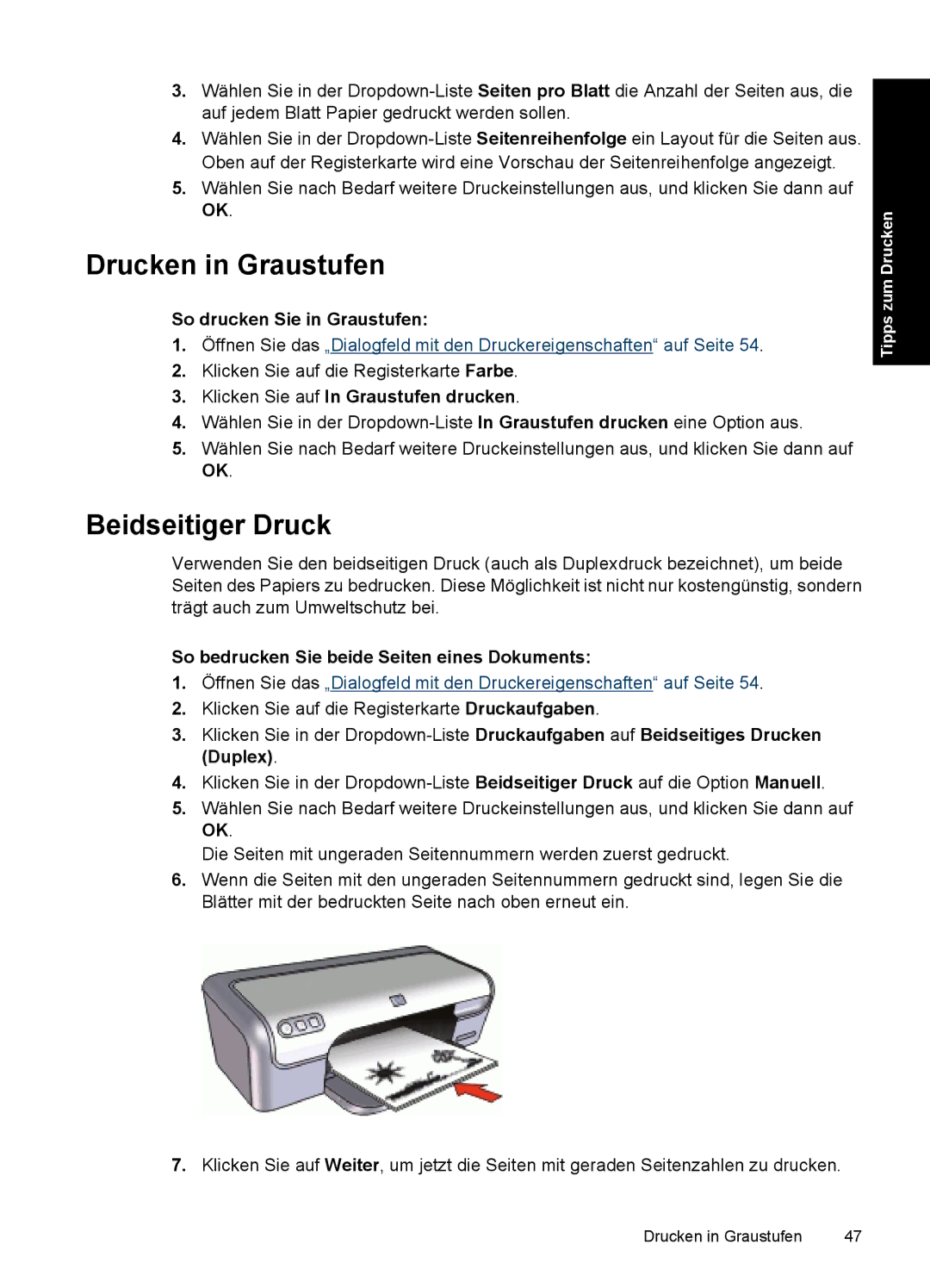 HP D2400 Drucken in Graustufen, Beidseitiger Druck, So drucken Sie in Graustufen, Klicken Sie auf In Graustufen drucken 