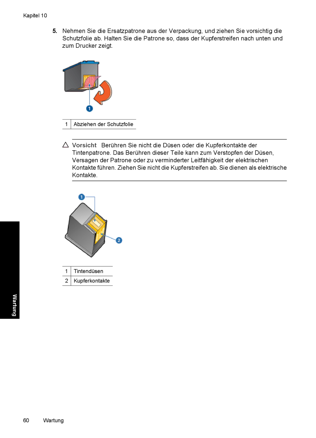 HP D2400 manual Tintendüsen Kupferkontakte 