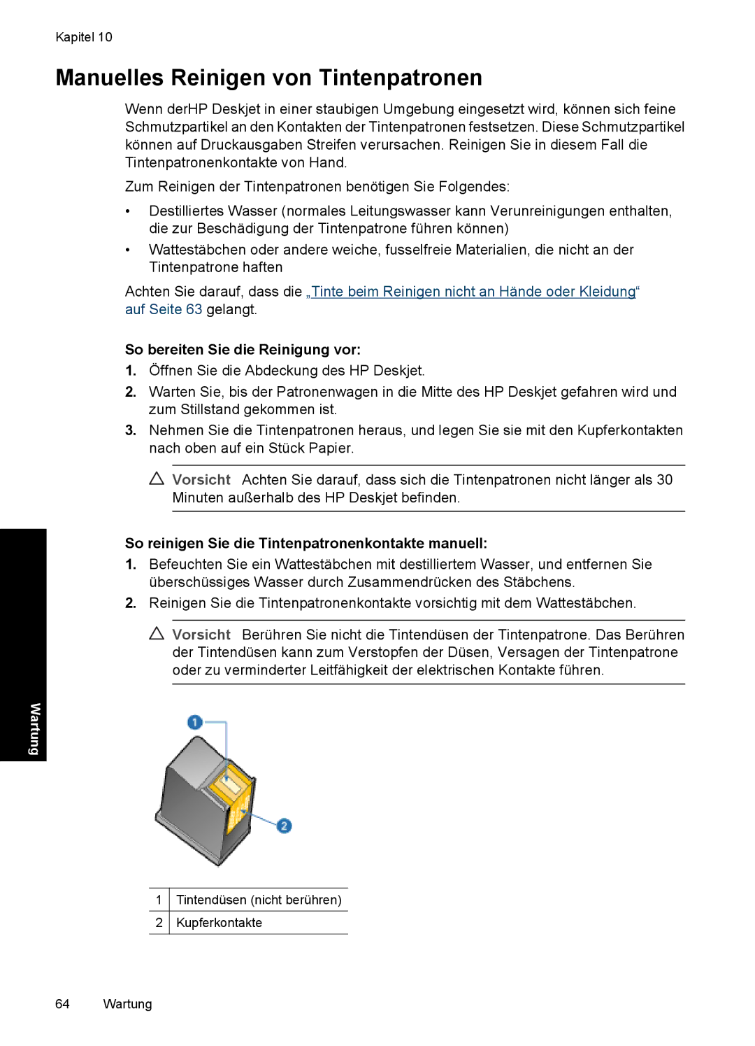 HP D2400 manual Manuelles Reinigen von Tintenpatronen, So bereiten Sie die Reinigung vor 