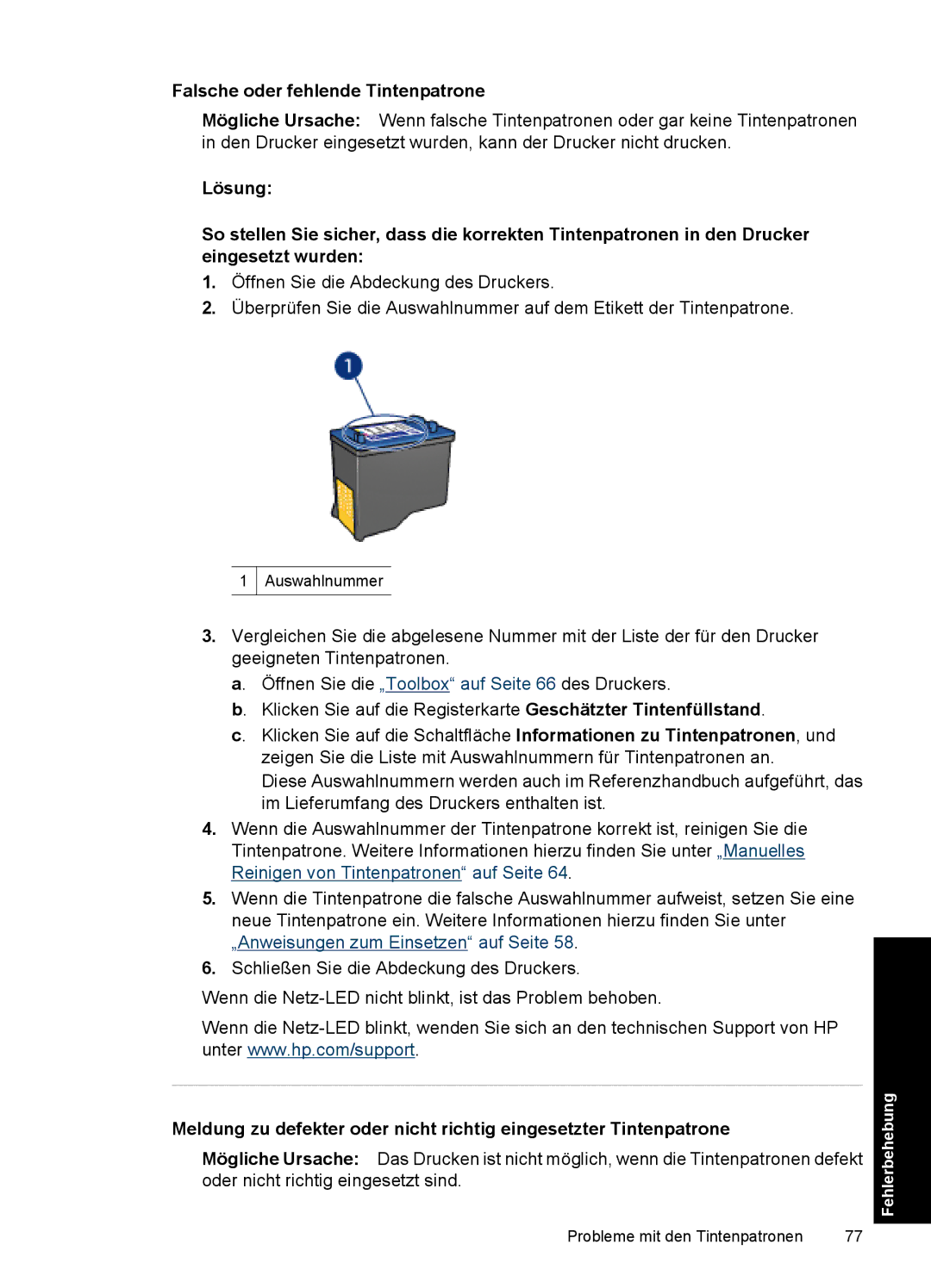 HP D2400 manual Falsche oder fehlende Tintenpatrone 