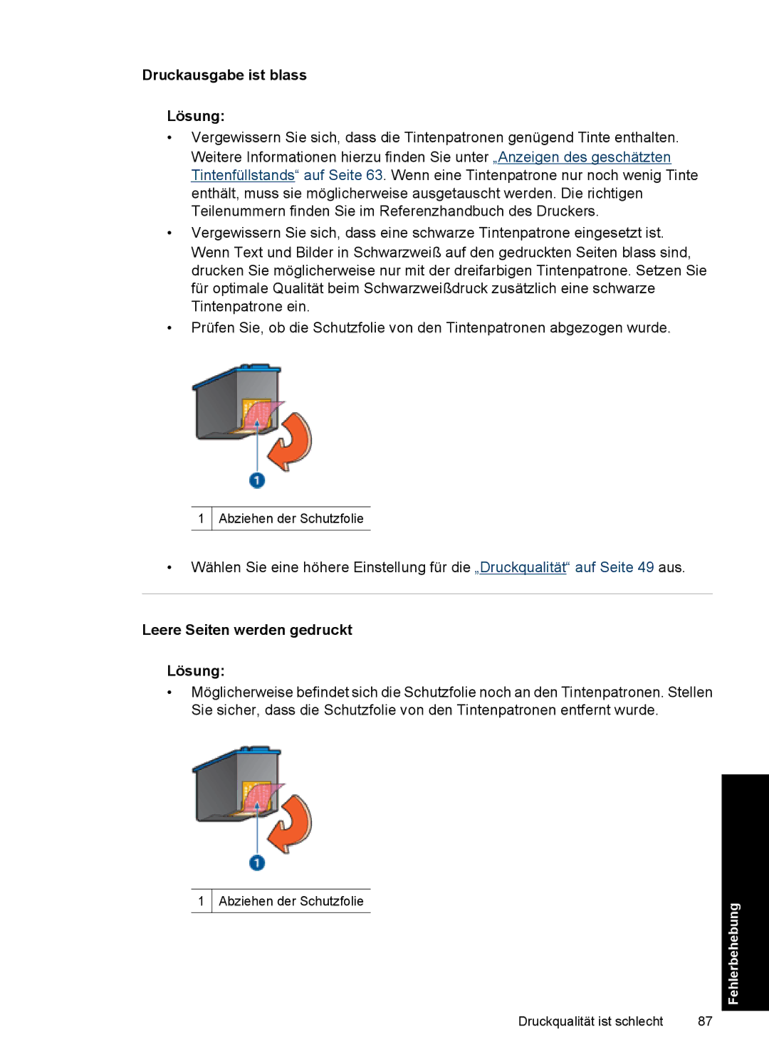 HP D2400 manual Druckausgabe ist blass Lösung, Leere Seiten werden gedruckt Lösung 