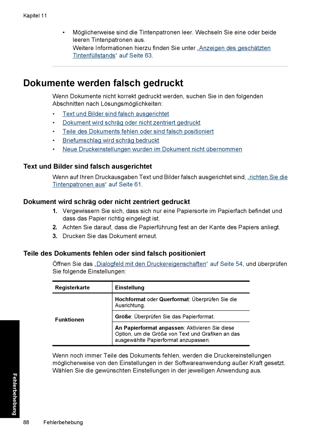 HP D2400 manual Dokumente werden falsch gedruckt, Text und Bilder sind falsch ausgerichtet 