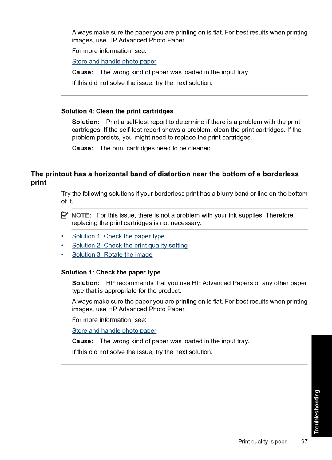 HP D2500 manual Solution 4 Clean the print cartridges, Solution 1 Check the paper type 