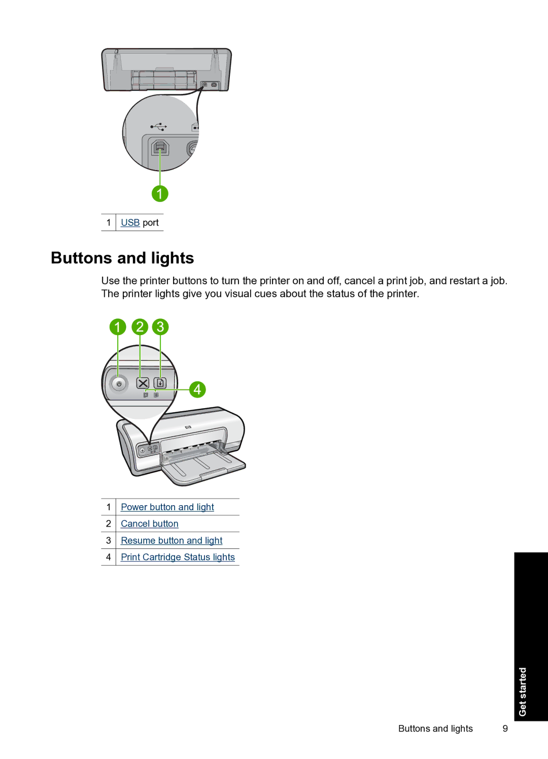 HP D2500 manual Buttons and lights 