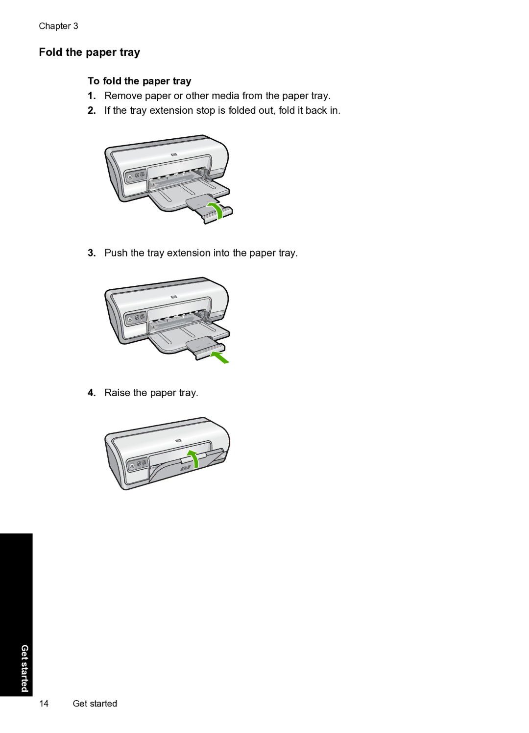 HP D2500 manual Fold the paper tray, To fold the paper tray 