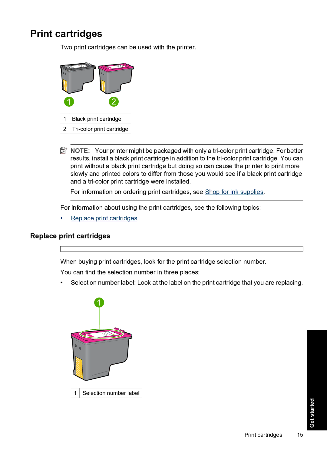 HP D2500 manual Print cartridges, Replace print cartridges 