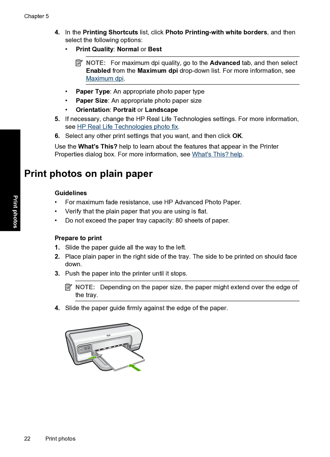 HP D2500 manual Print photos on plain paper 