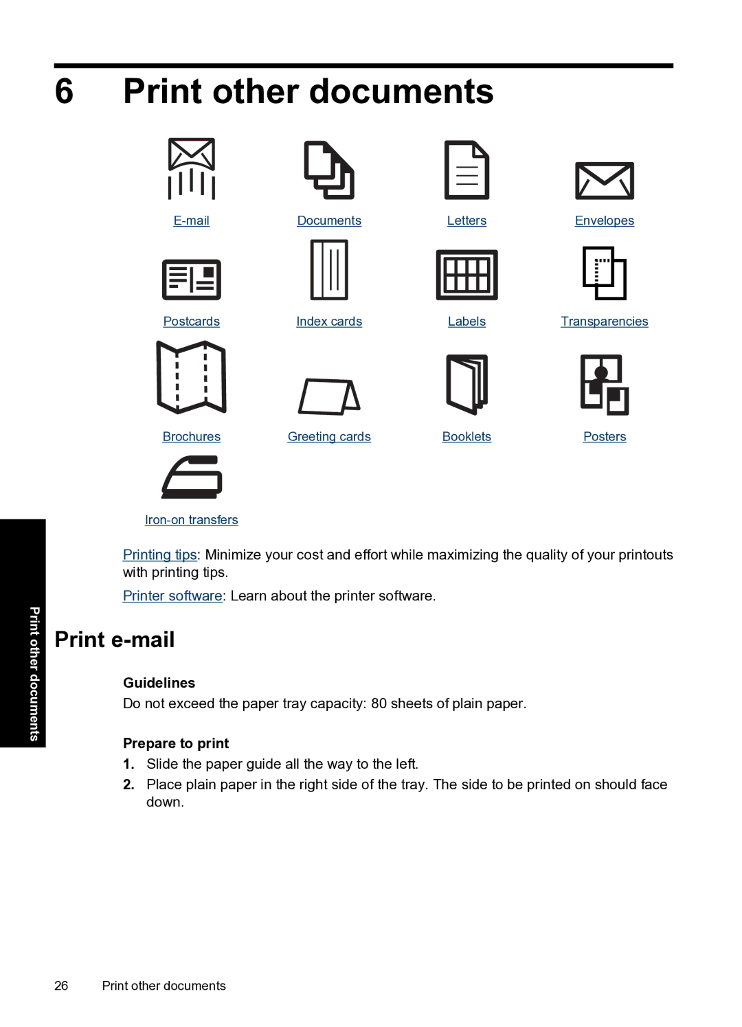 HP D2500 manual Print other documents, Print e-mail 