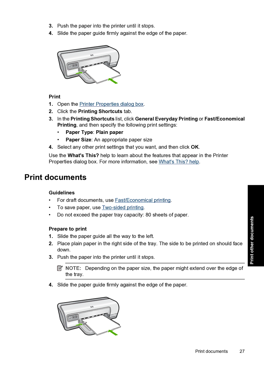 HP D2500 manual Print documents 