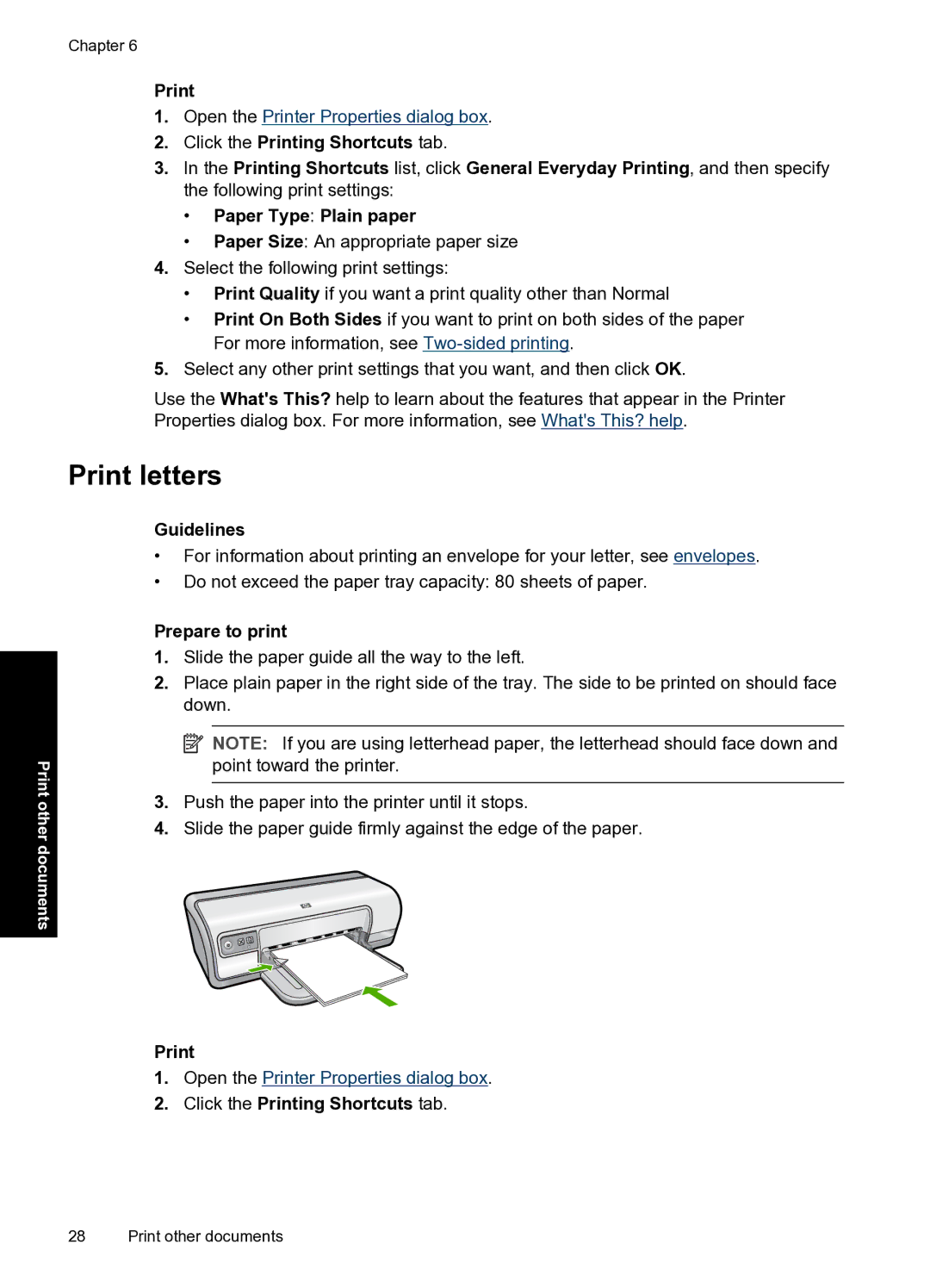 HP D2500 manual Print letters, Click the Printing Shortcuts tab 