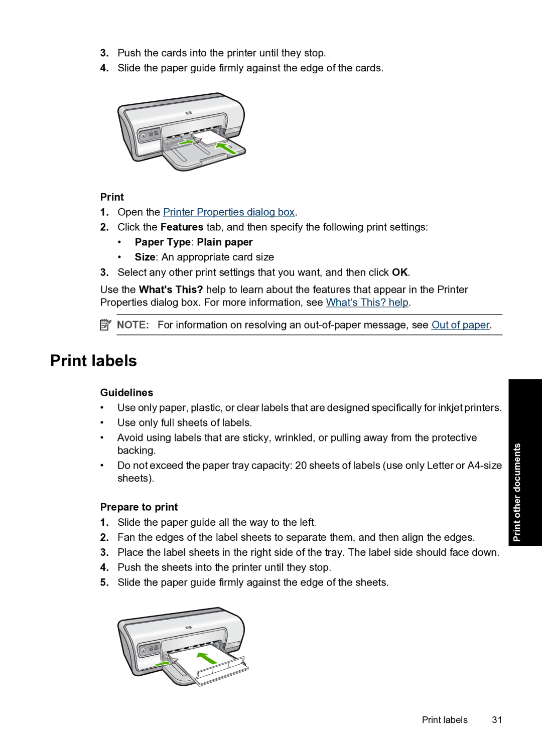 HP D2500 manual Print labels 