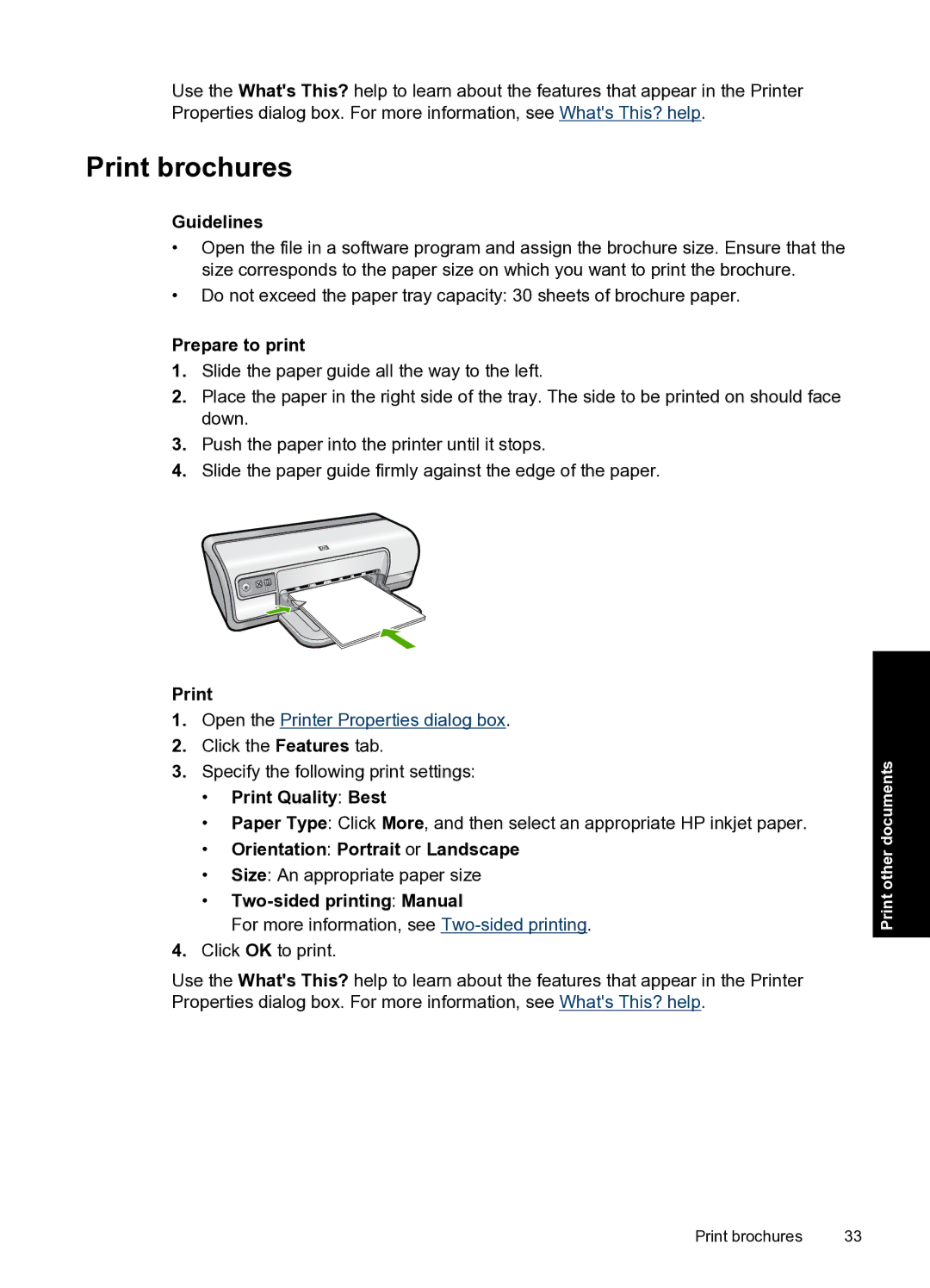 HP D2500 manual Print brochures, Print Quality Best, Two-sided printing Manual 