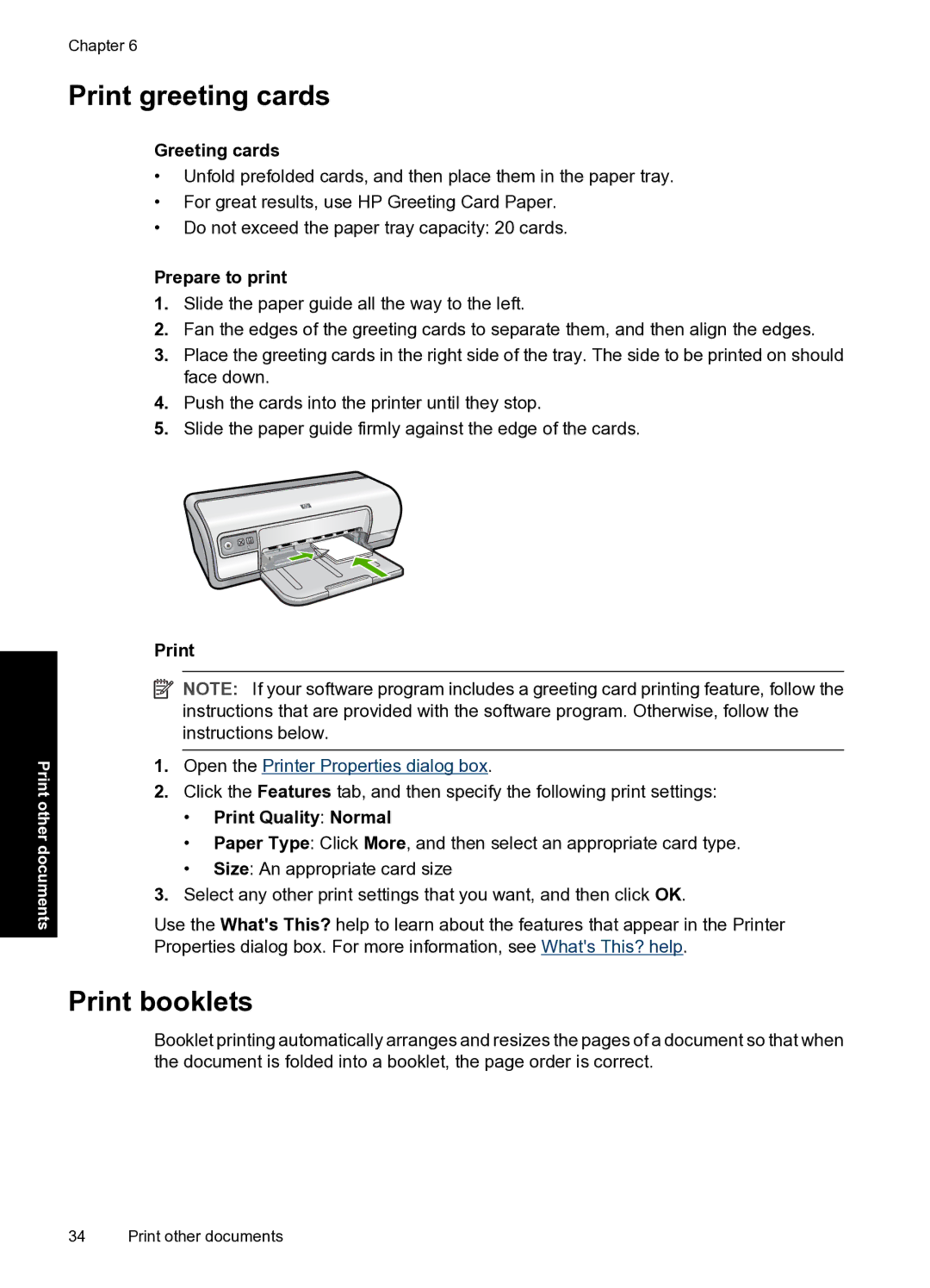 HP D2500 manual Print greeting cards, Print booklets, Greeting cards, Print Quality Normal 