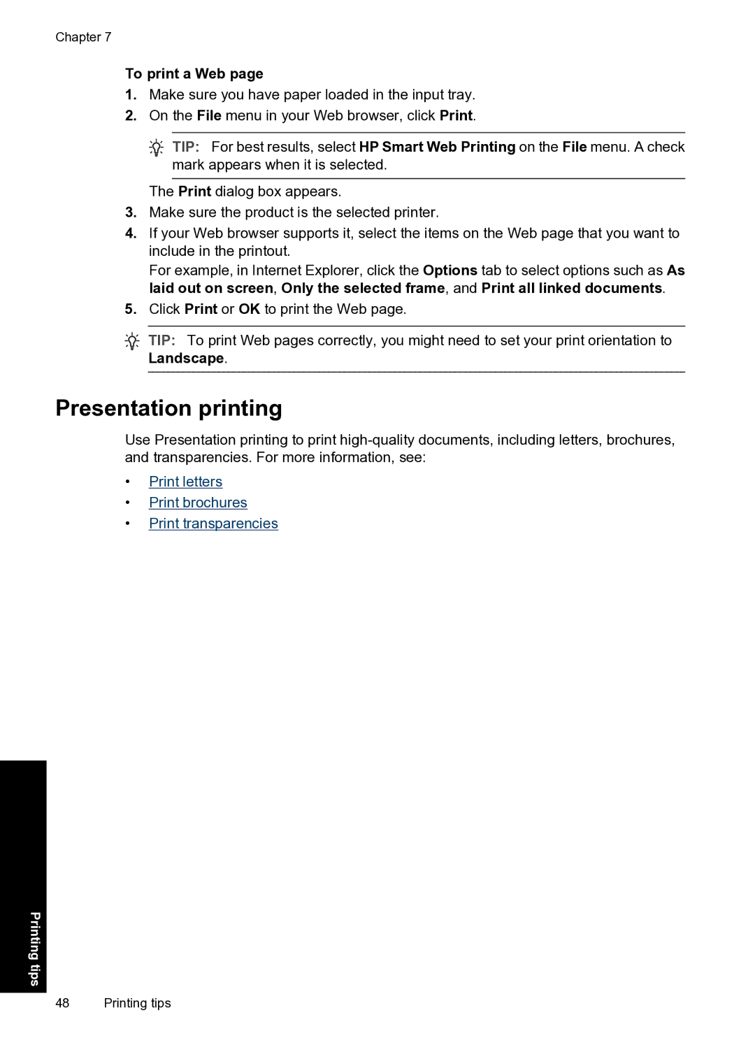 HP D2500 manual Presentation printing, To print a Web 