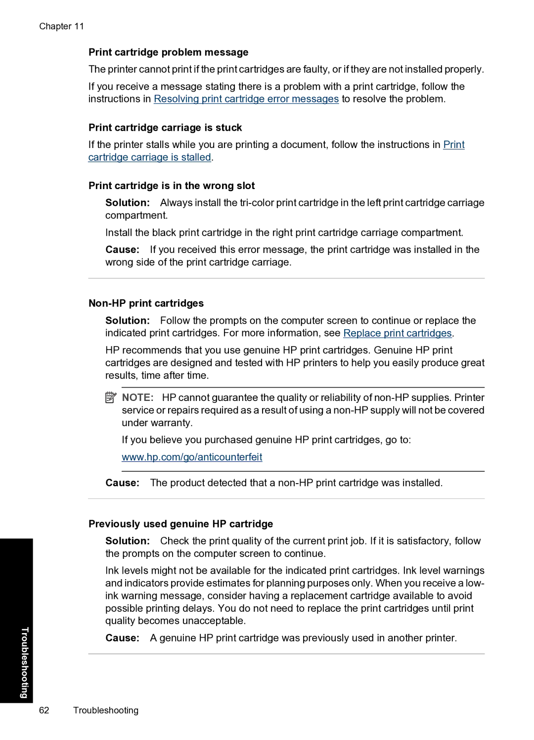 HP D2500 manual Print cartridge problem message, Print cartridge carriage is stuck, Print cartridge is in the wrong slot 