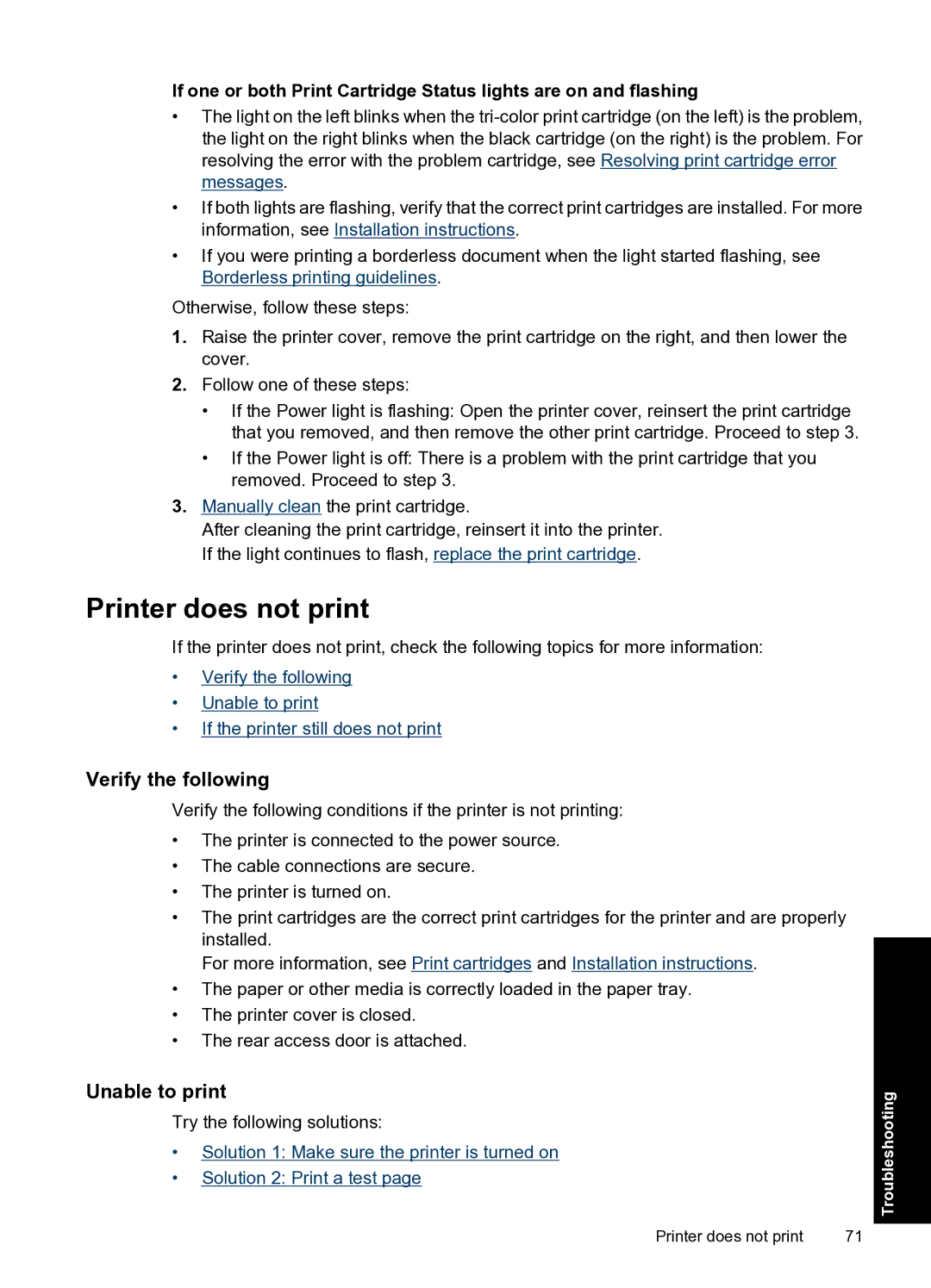 HP D2500 manual Printer does not print, Verify the following, Unable to print 