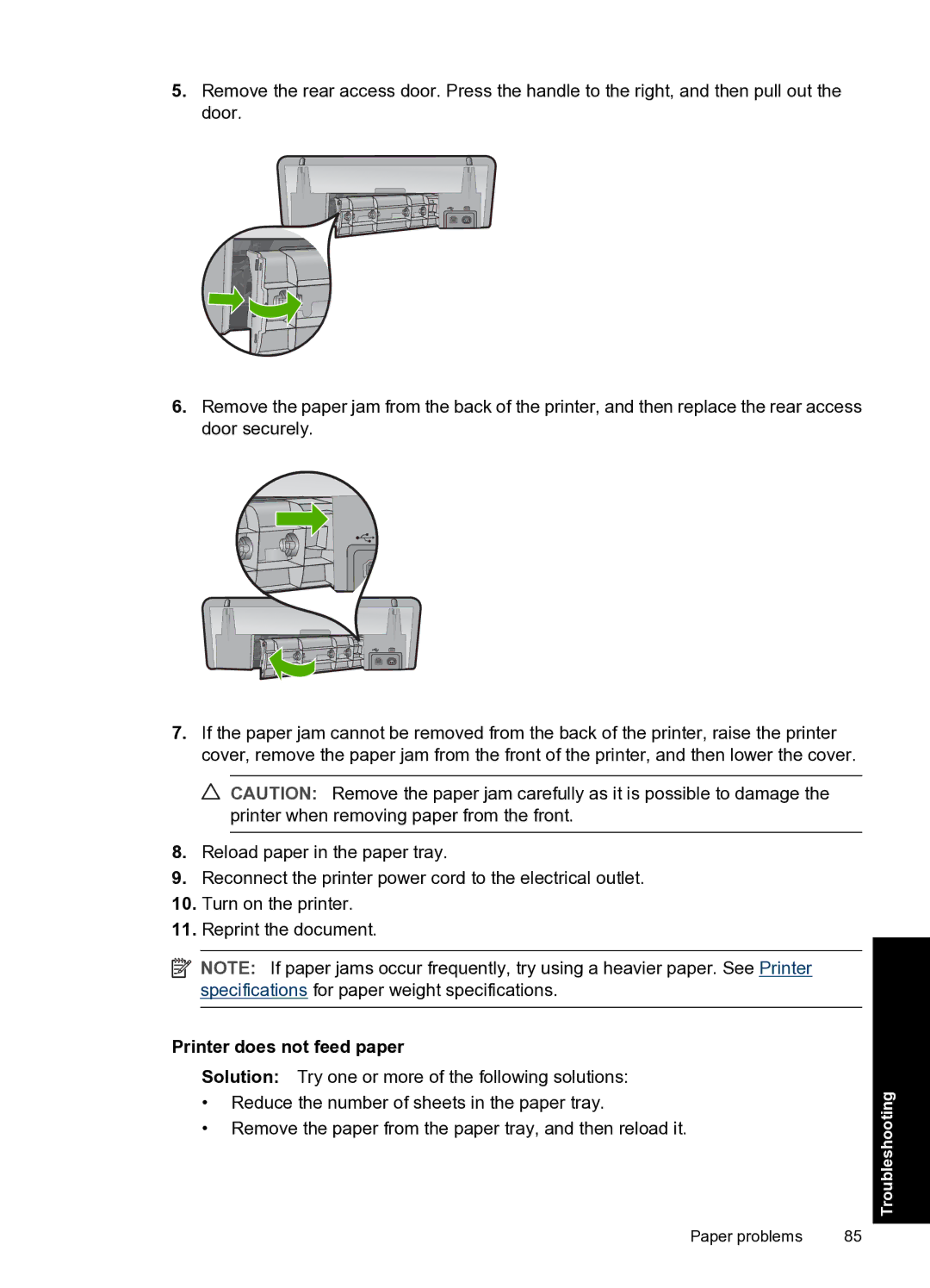 HP D2500 manual Printer does not feed paper 