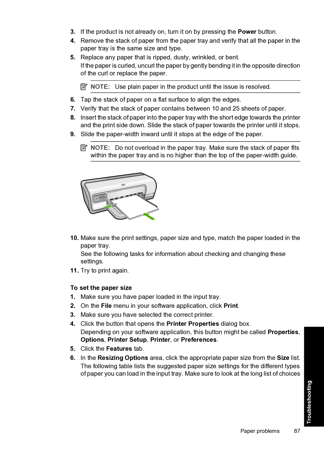 HP D2500 manual To set the paper size 