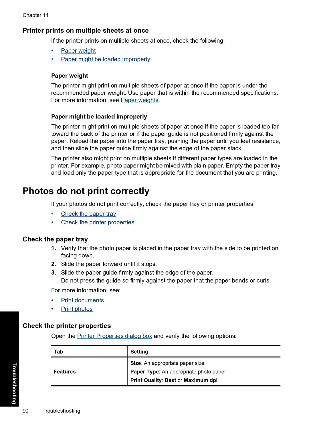 HP D2500 manual Photos do not print correctly, Printer prints on multiple sheets at once, Check the paper tray 