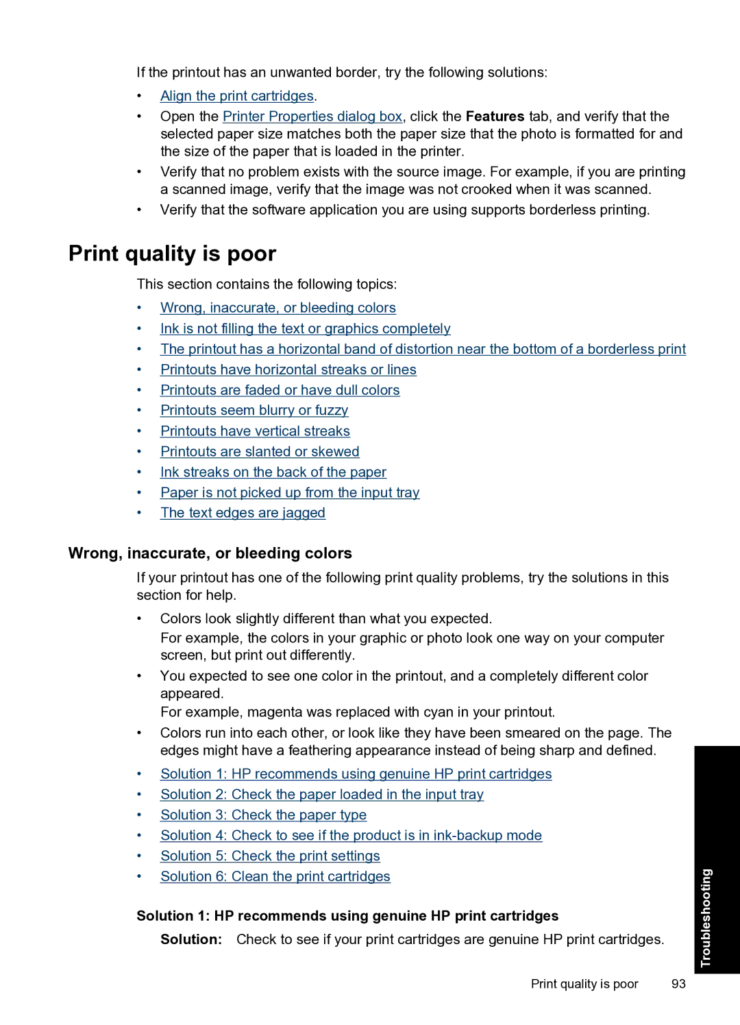 HP D2500 manual Print quality is poor, Wrong, inaccurate, or bleeding colors 