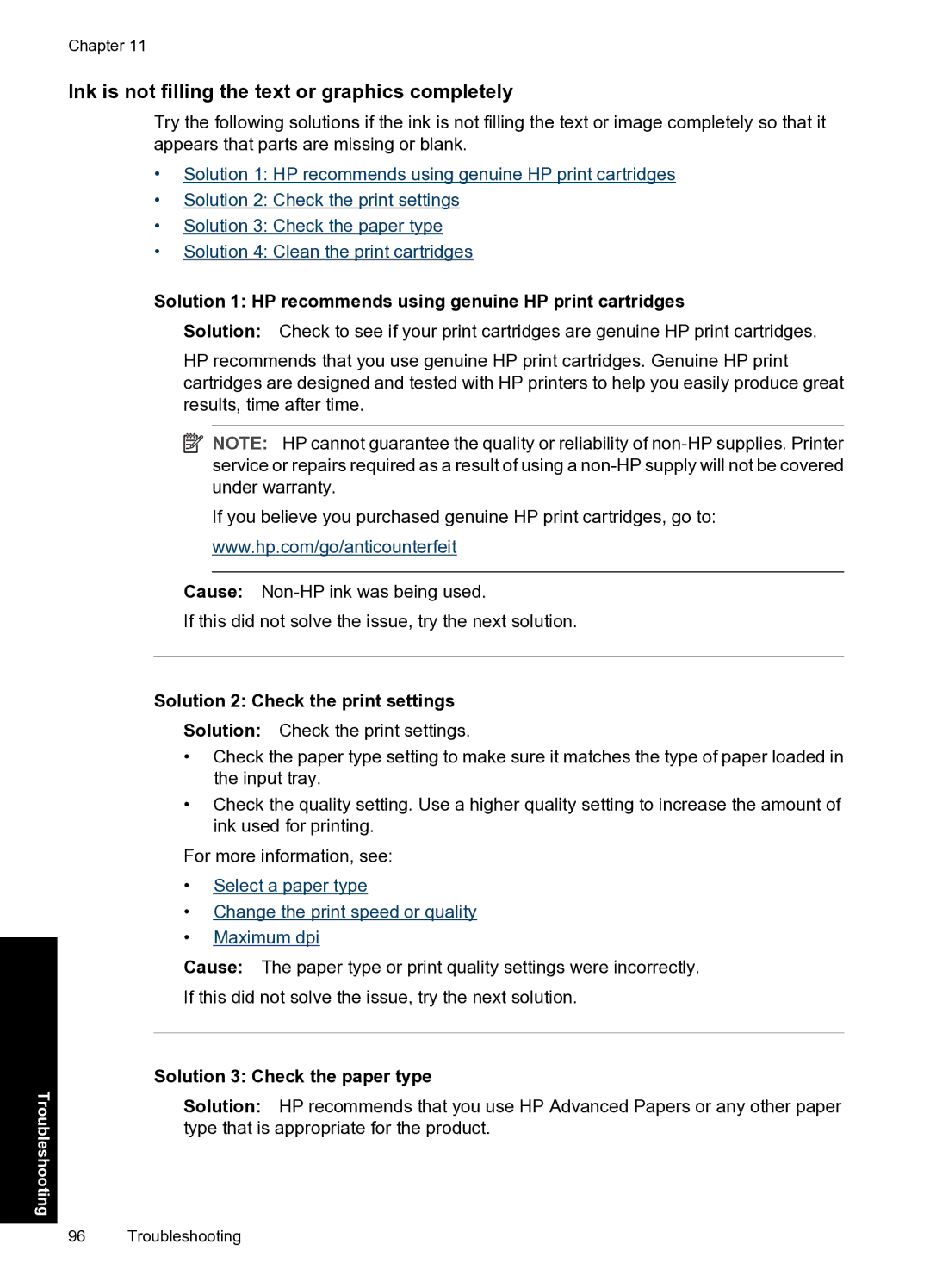 HP D2500 manual Ink is not filling the text or graphics completely, Solution 2 Check the print settings 