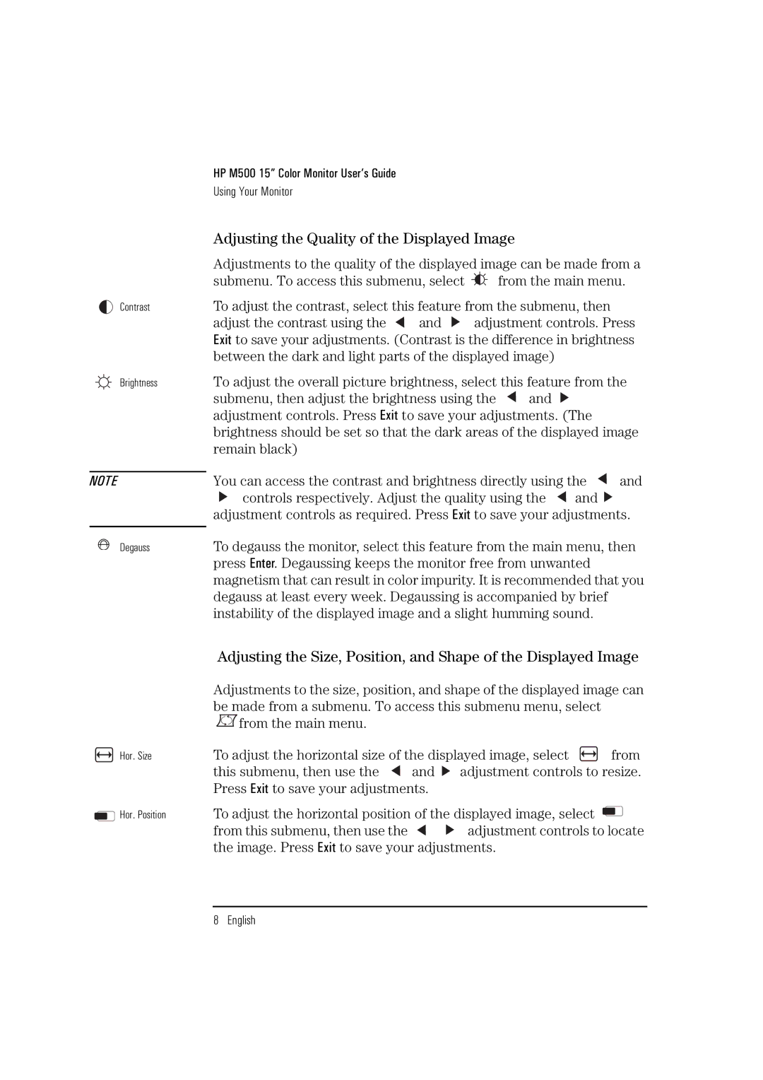 HP D2832A manual Adjusting the Quality of the Displayed Image 