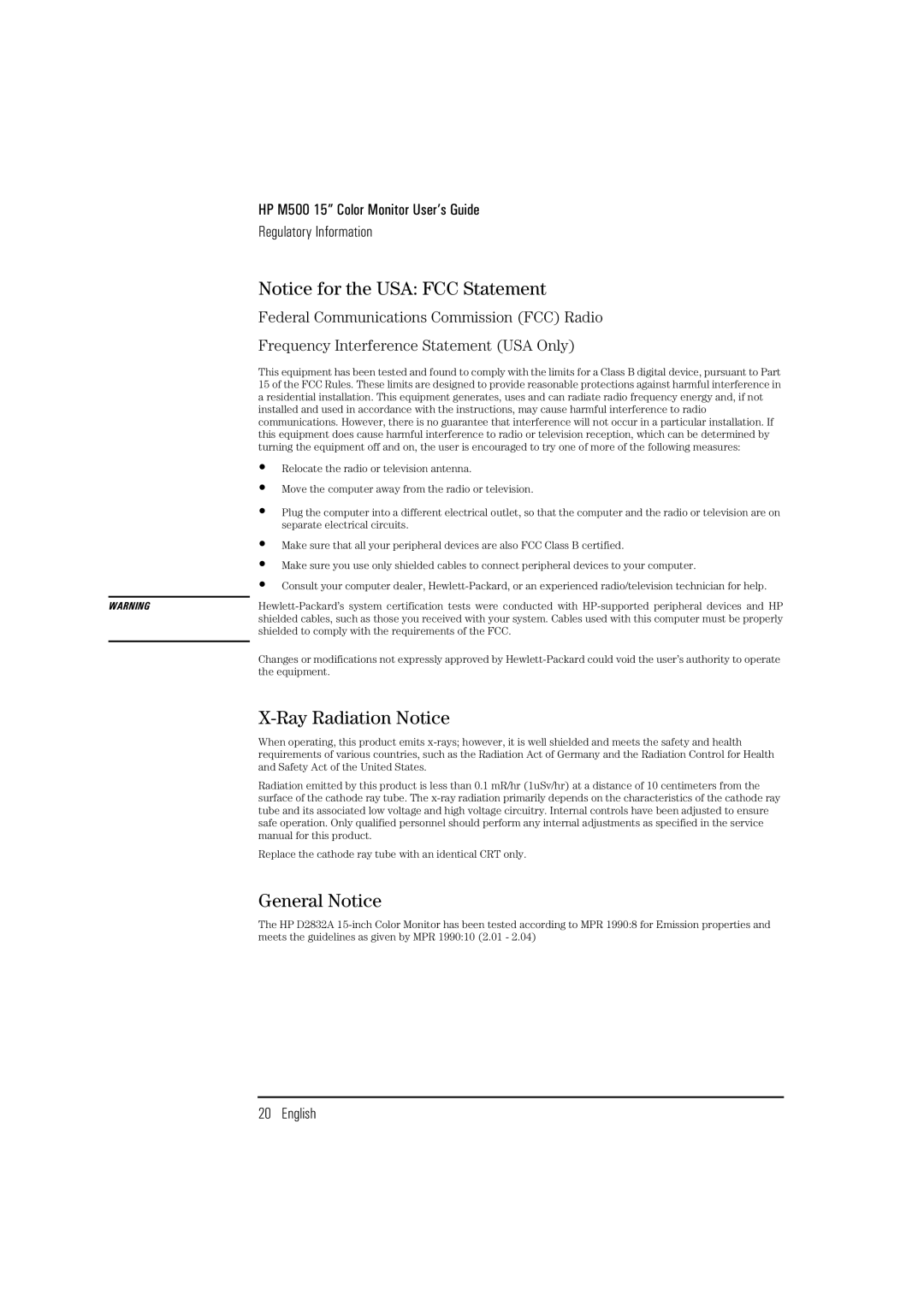 HP D2832A manual Ray Radiation Notice, General Notice 