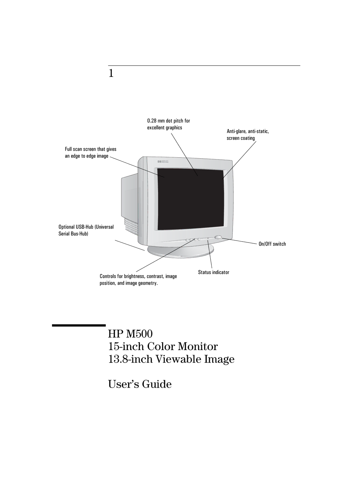 HP D2832A manual HP M500 Inch Color Monitor Inch Viewable Image User’s Guide 