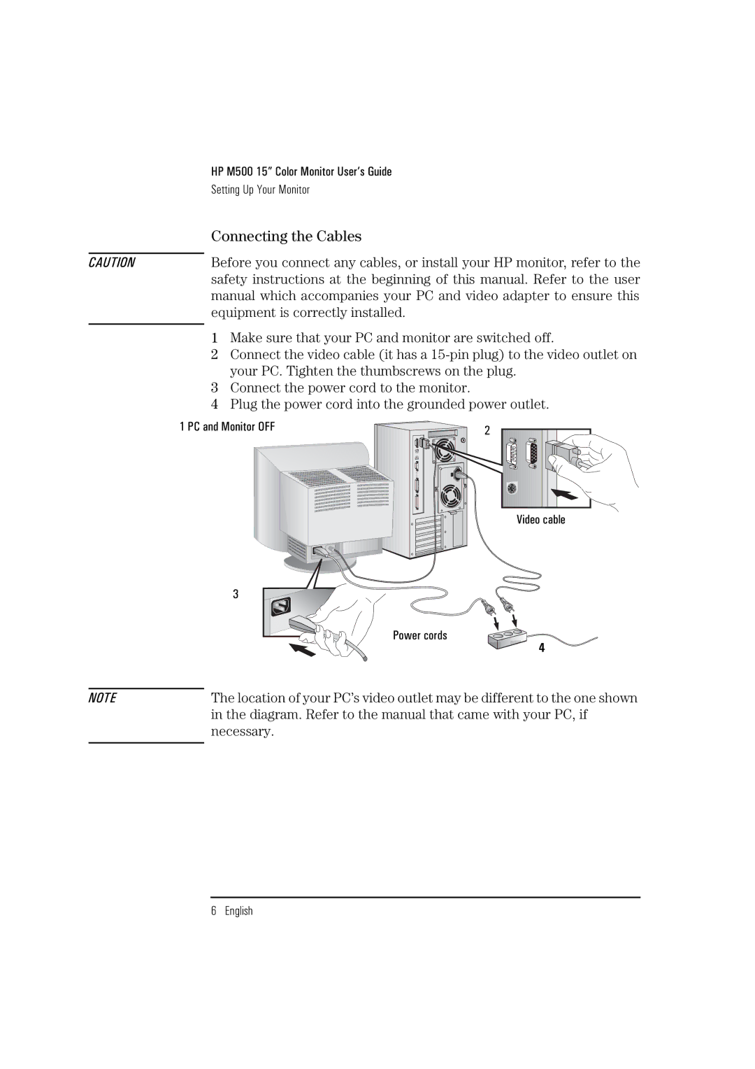 HP D2832A manual Connecting the Cables 