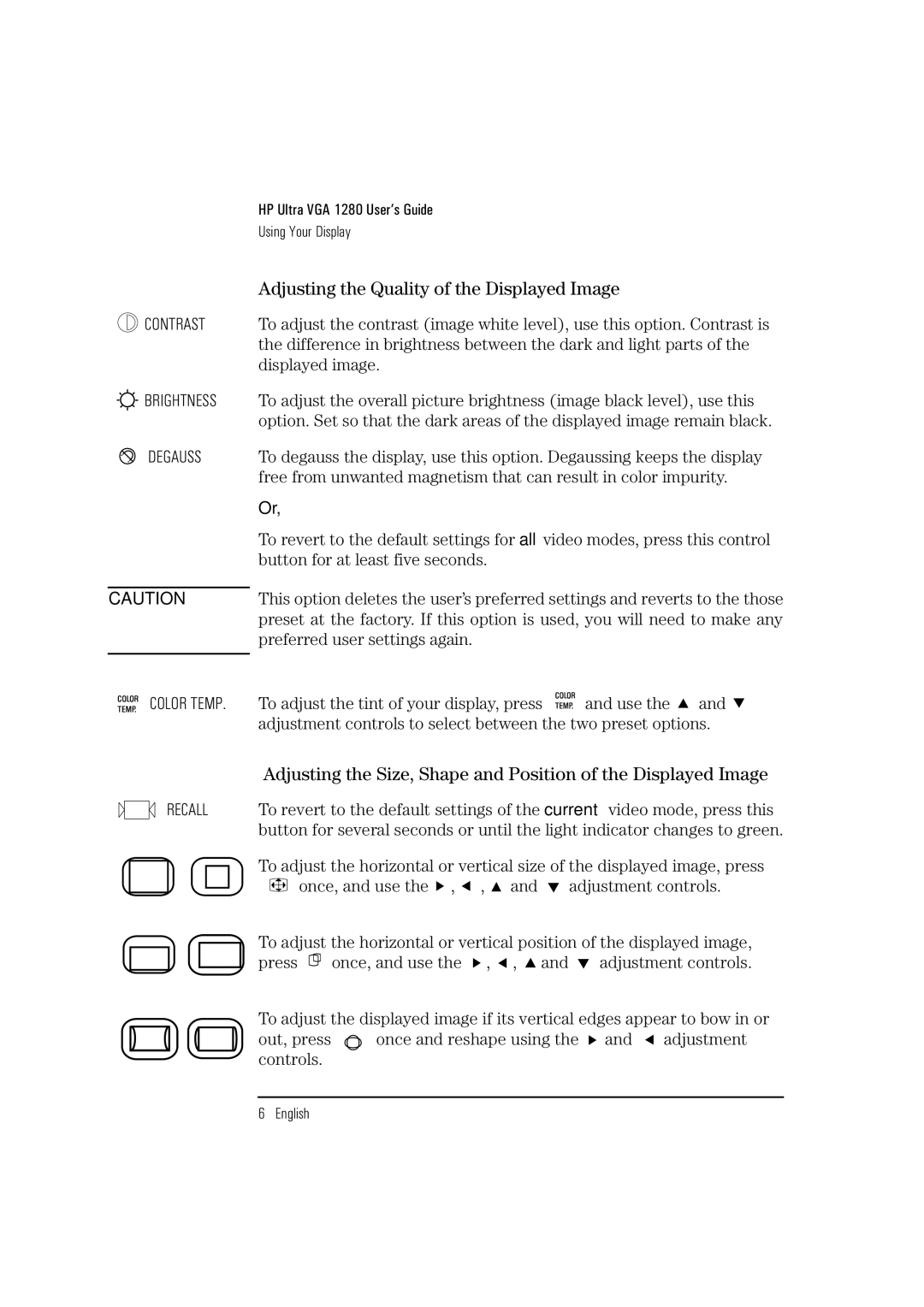 HP D2835S, D2836A, D2835A manual Adjusting the Quality of the Displayed Image, Degauss 