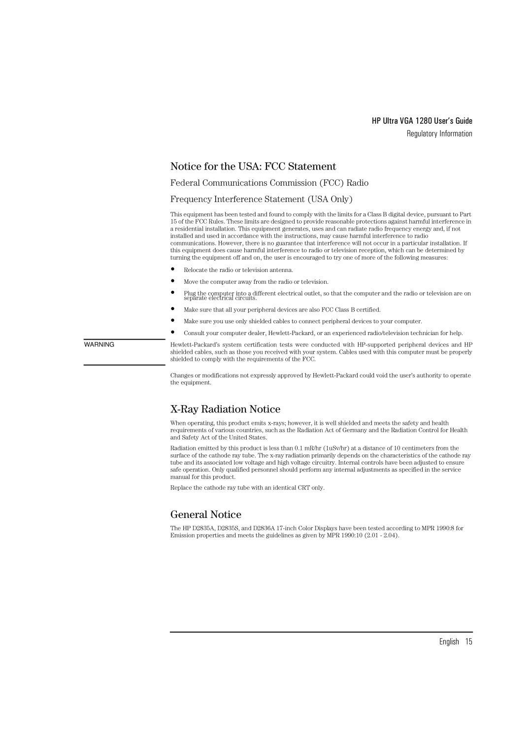 HP D2835S, D2836A, D2835A manual Ray Radiation Notice, General Notice 