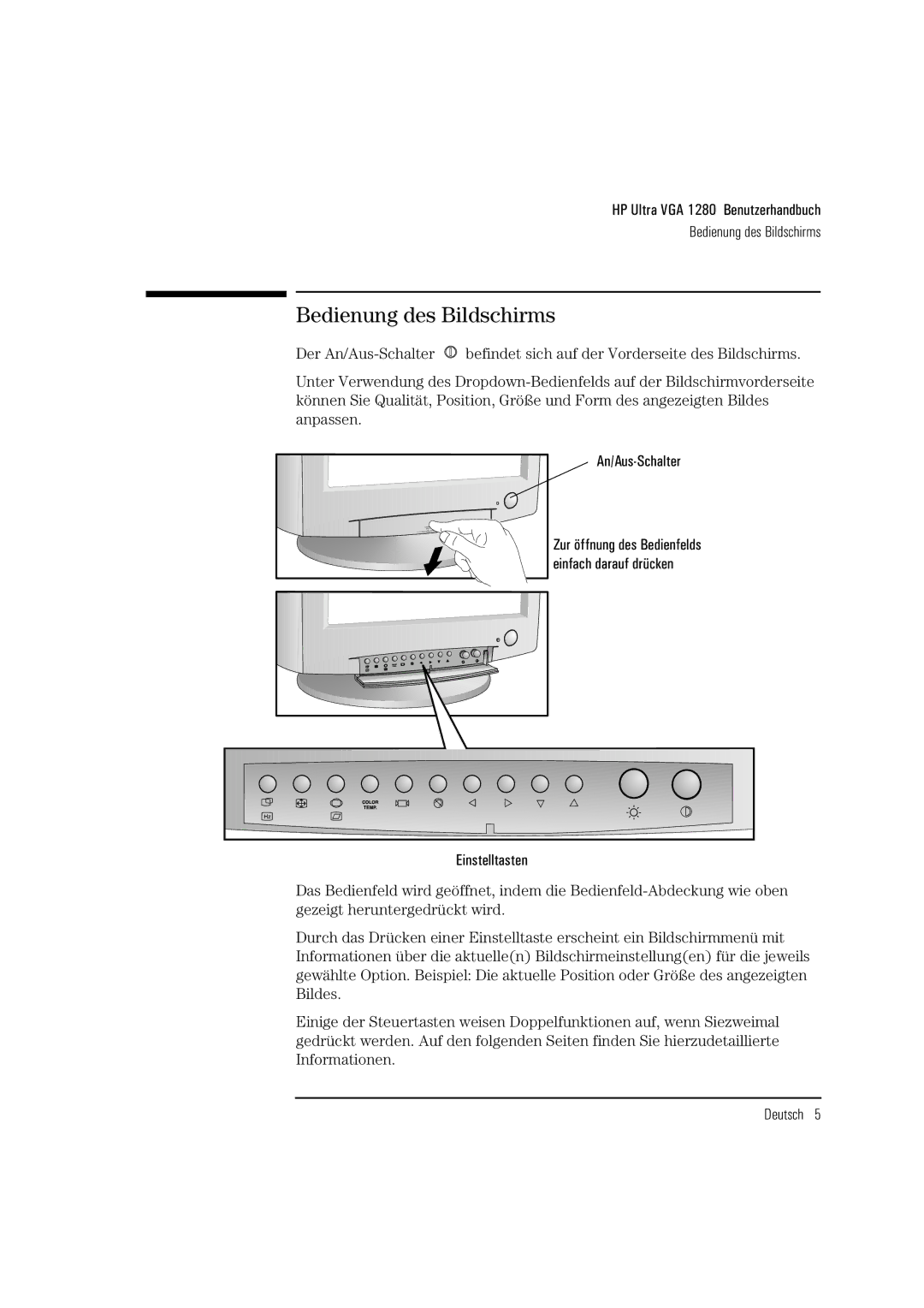 HP D2835S, D2836A, D2835A manual Bedienung des Bildschirms 