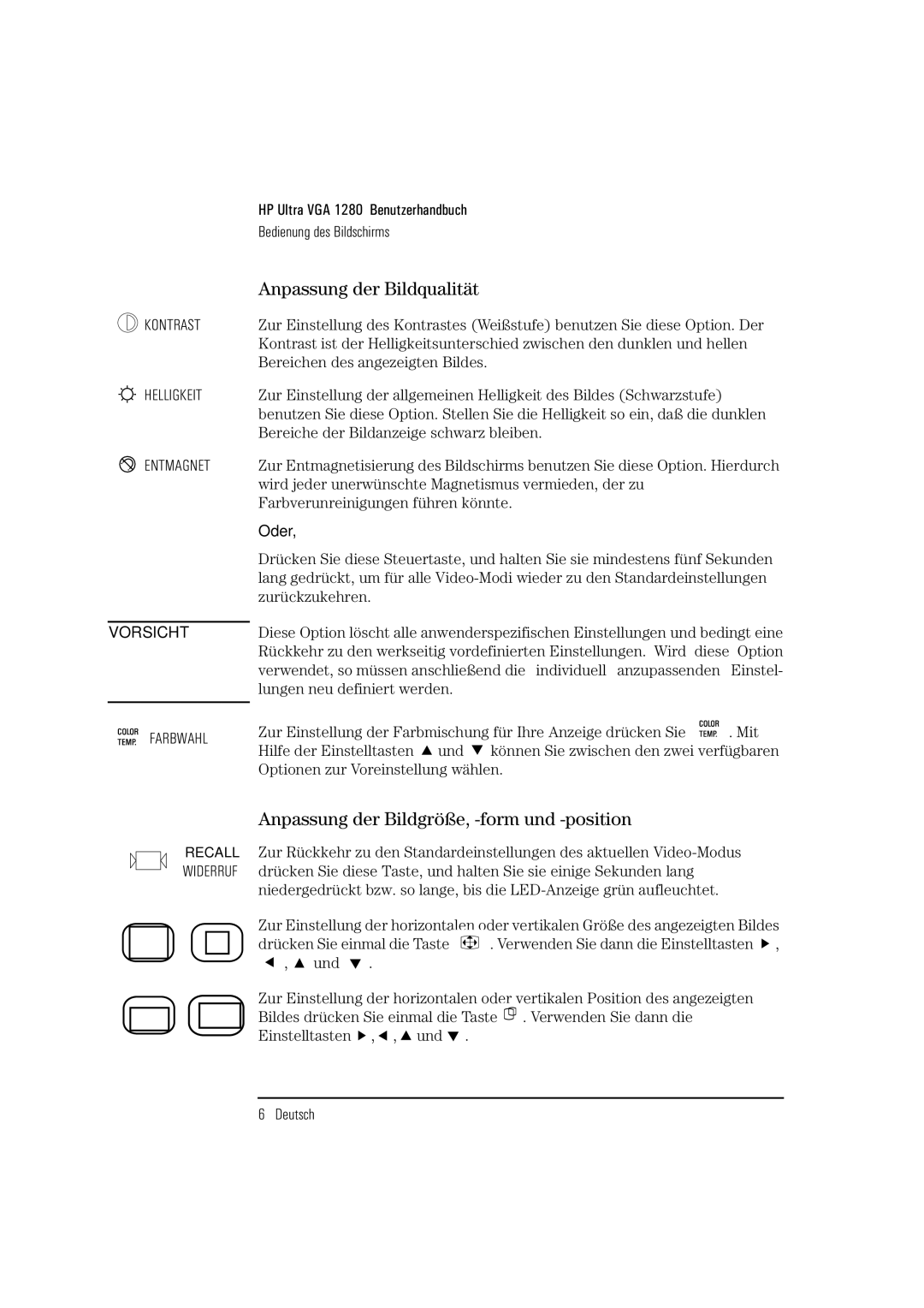 HP D2835A, D2836A, D2835S manual Anpassung der Bildgröße, -form und -position, Anpassung der Bildqualität 