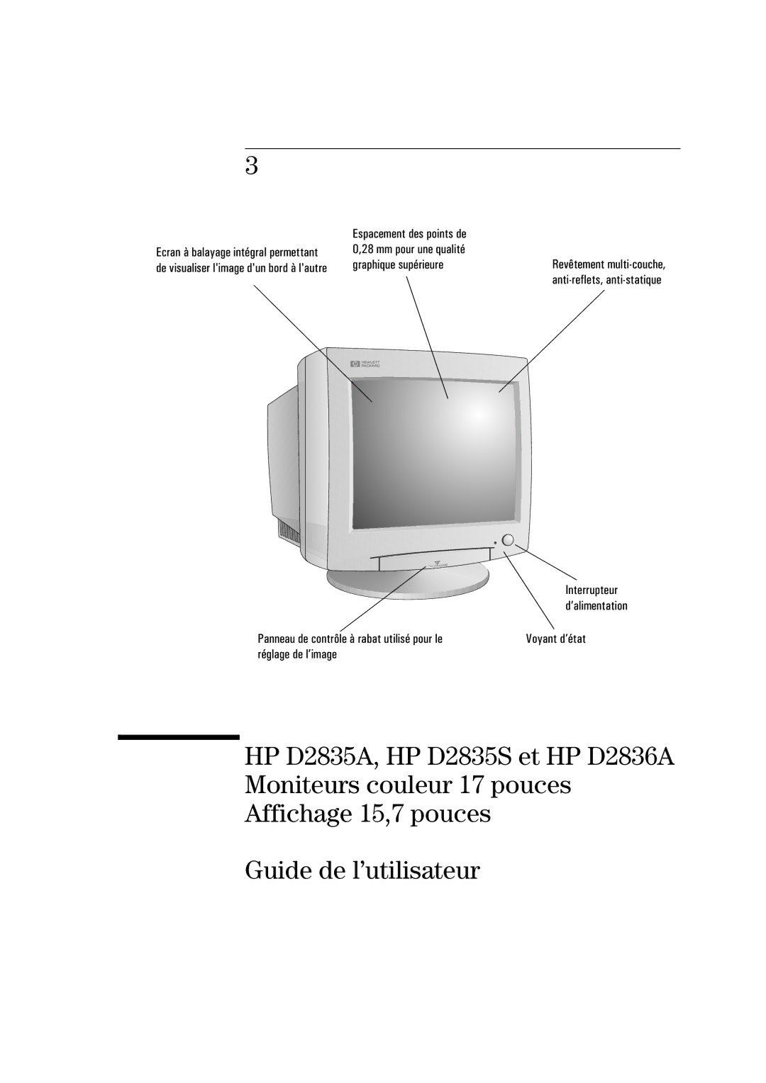 HP D2835S, D2836A, D2835A manual Panneau de contrôle à rabat utilisé pour le 