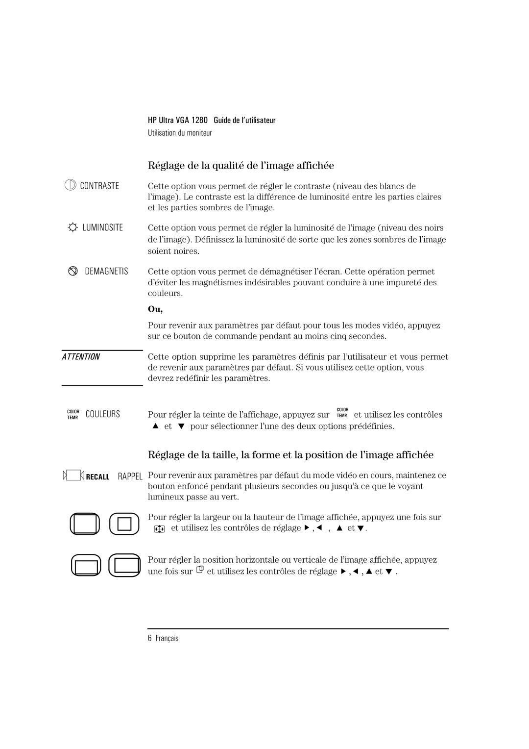 HP D2836A, D2835S, D2835A manual Réglage de la qualité de l’image affichée, Contraste 