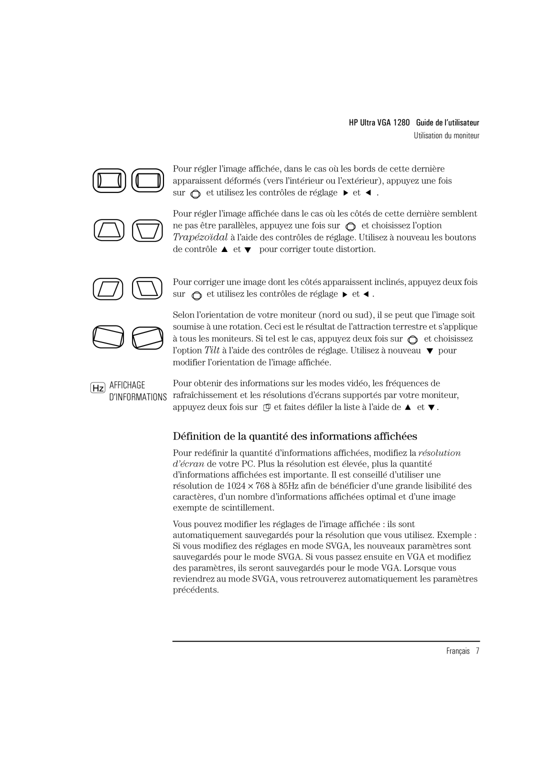 HP D2835S, D2836A, D2835A manual Définition de la quantité des informations affichées, Affichage D’INFORMATIONS 