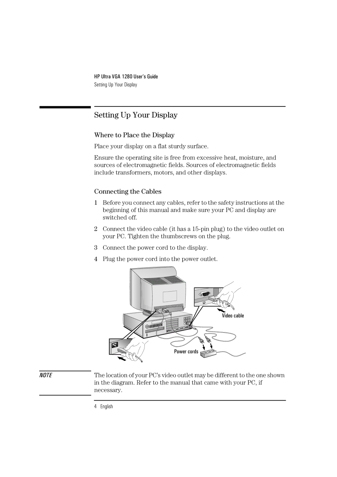 HP D2835A, D2836A, D2835S manual Setting Up Your Display, Where to Place the Display, Connecting the Cables 