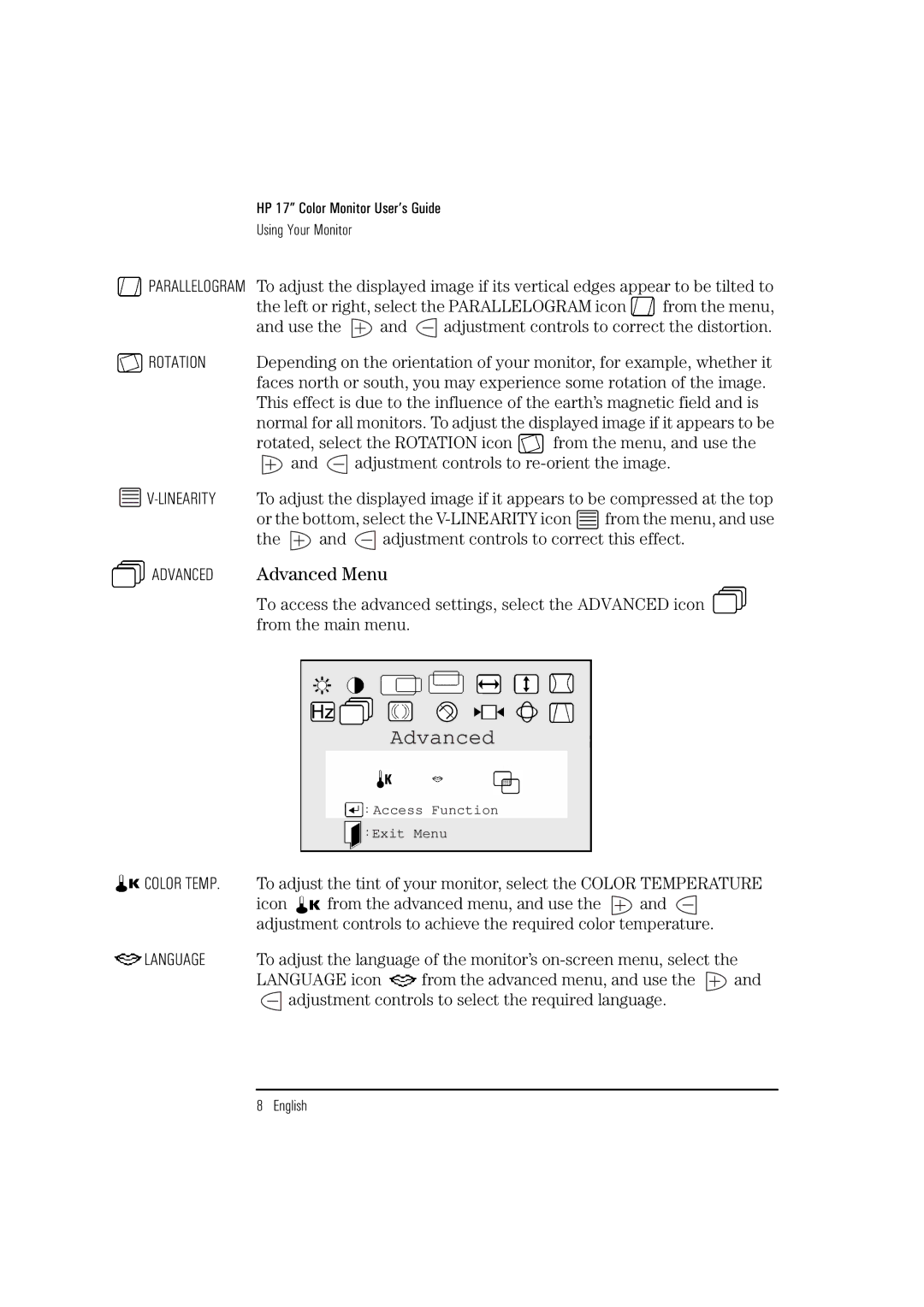 HP D2837A manual Advanced Advanced Menu 