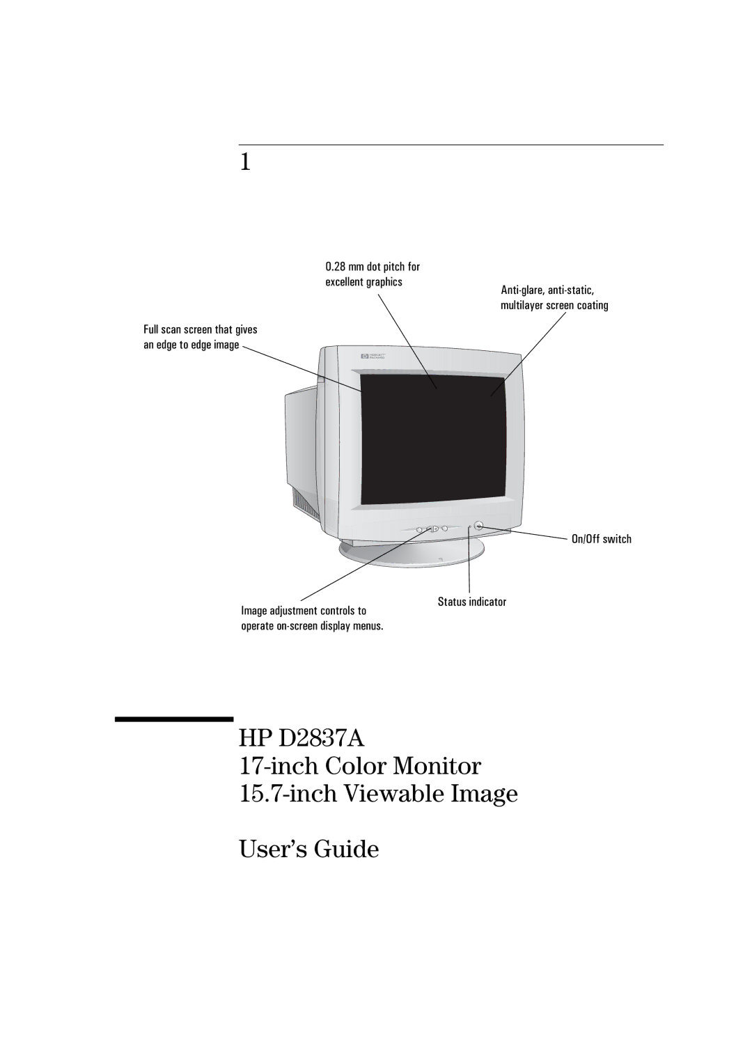 HP D2837A manual On/Off switch Status indicator 