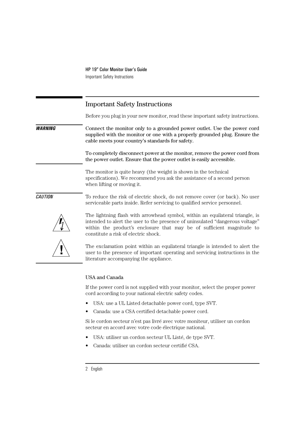 HP D2842A, D2842W manual Important Safety Instructions 