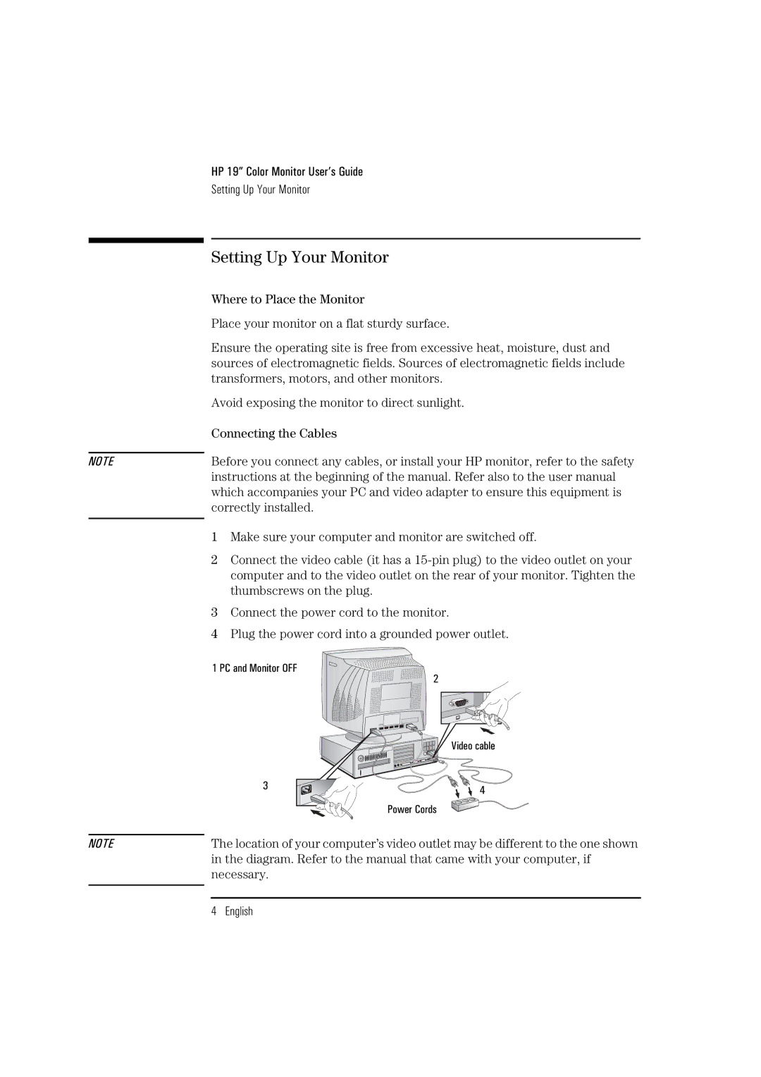 HP D2842A, D2842W manual Setting Up Your Monitor 