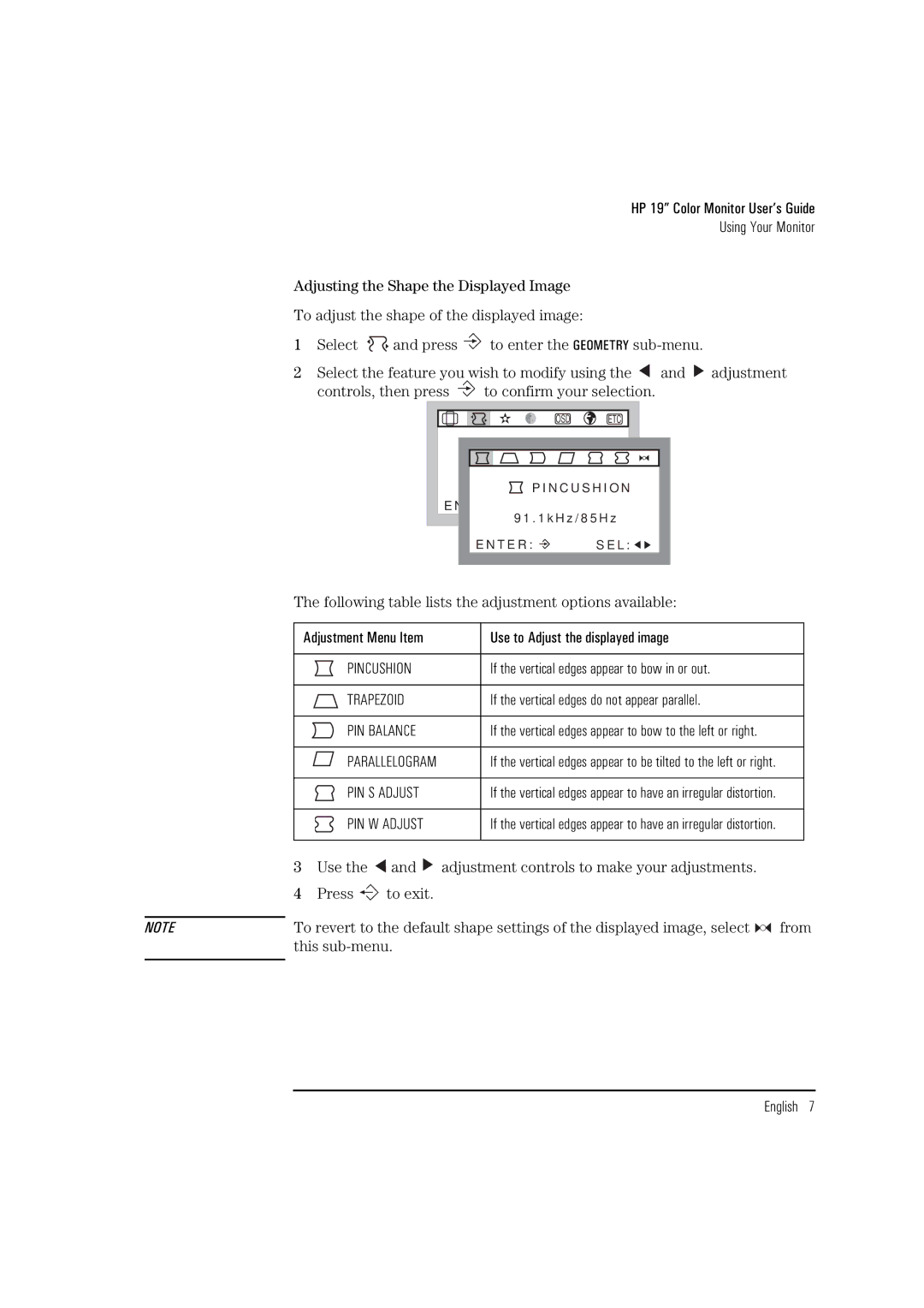 HP D2842W, D2842A manual Controls, then press To confirm your selection, Pincushion, Trapezoid, This sub-menu 